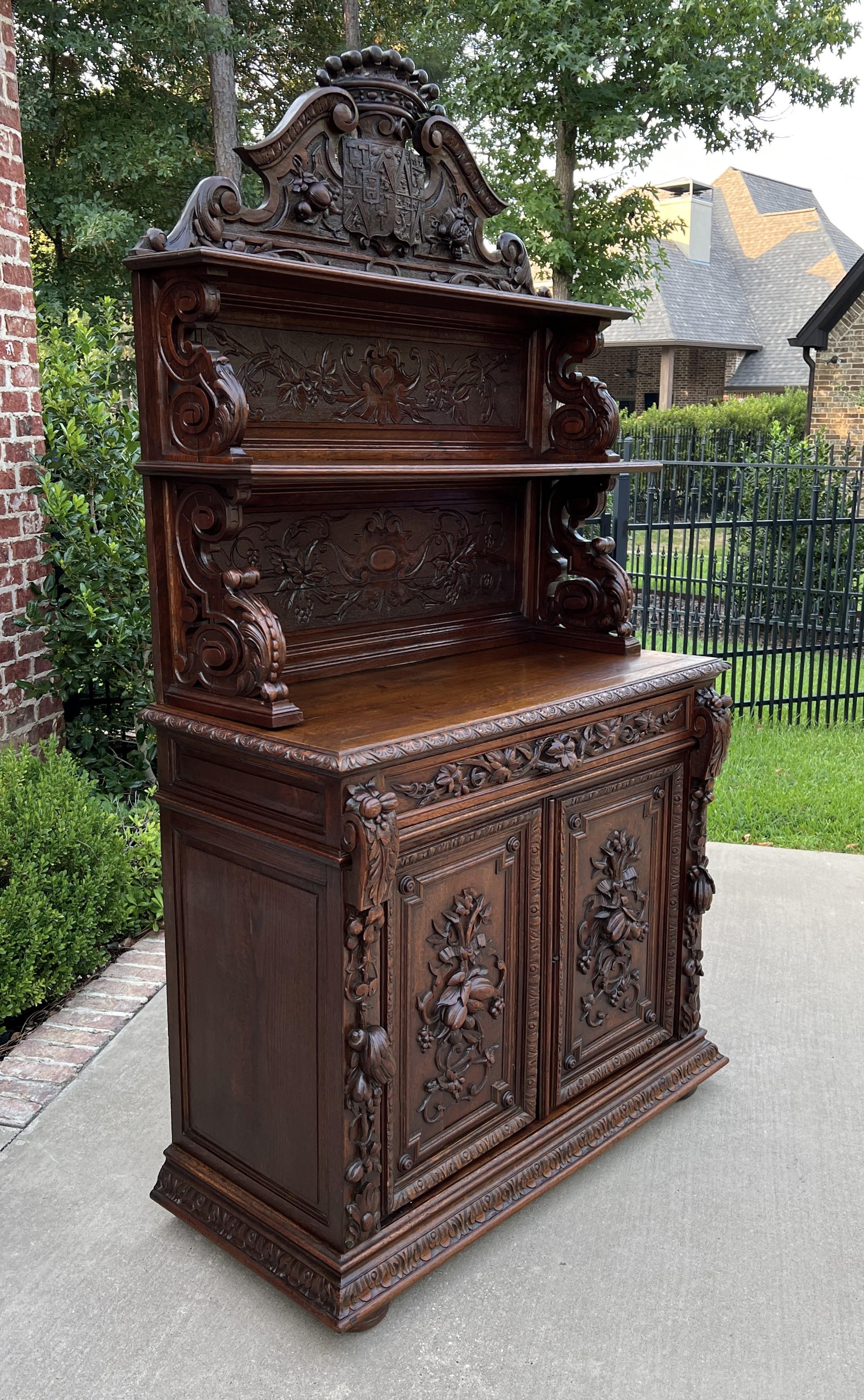 Antique French Buffet Server Sideboard Hunt Cabinet Black Forest Bookcase 19C In Good Condition In Tyler, TX