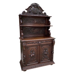 Antique French Buffet Server Sideboard Hunt Cabinet Black Forest Bookcase 19C