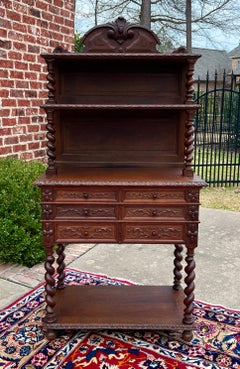Enfilade de buffet français ancien en chêne avec tiroirs en argent PETITE, 3 niveaux 19C
