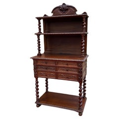 Antique French Buffet Server Sideboard PETITE Silver Chest Oak Drawers 3Tier 19C