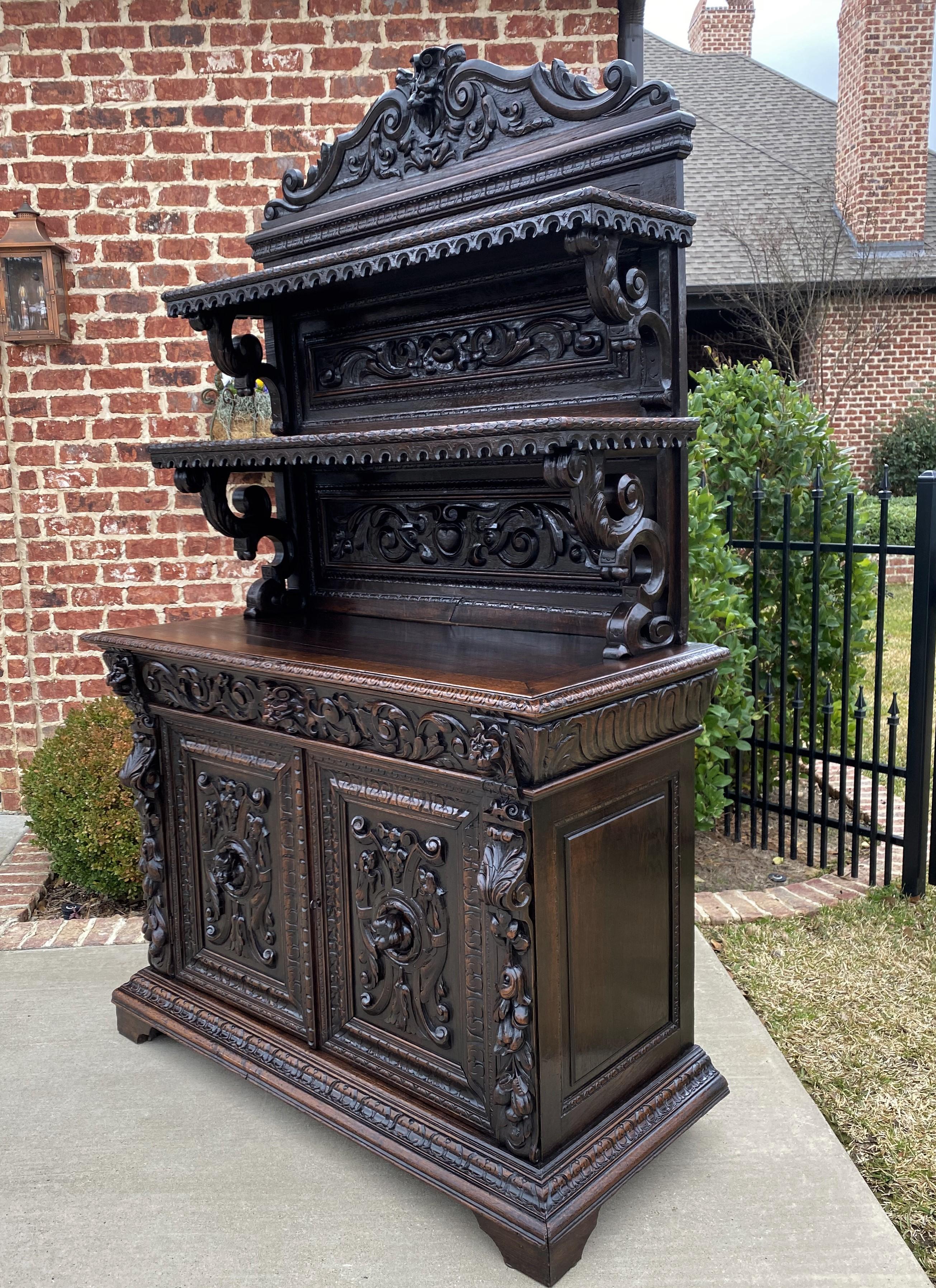 Superb 19th century antique French oak 3-tier Renaissance Revival server sideboard buffet cabinet~~lions and cherubs~~c. 1880s

This is only one of multiple exquisite pieces recently received from our European shipper~~wonderful hand-carved oak