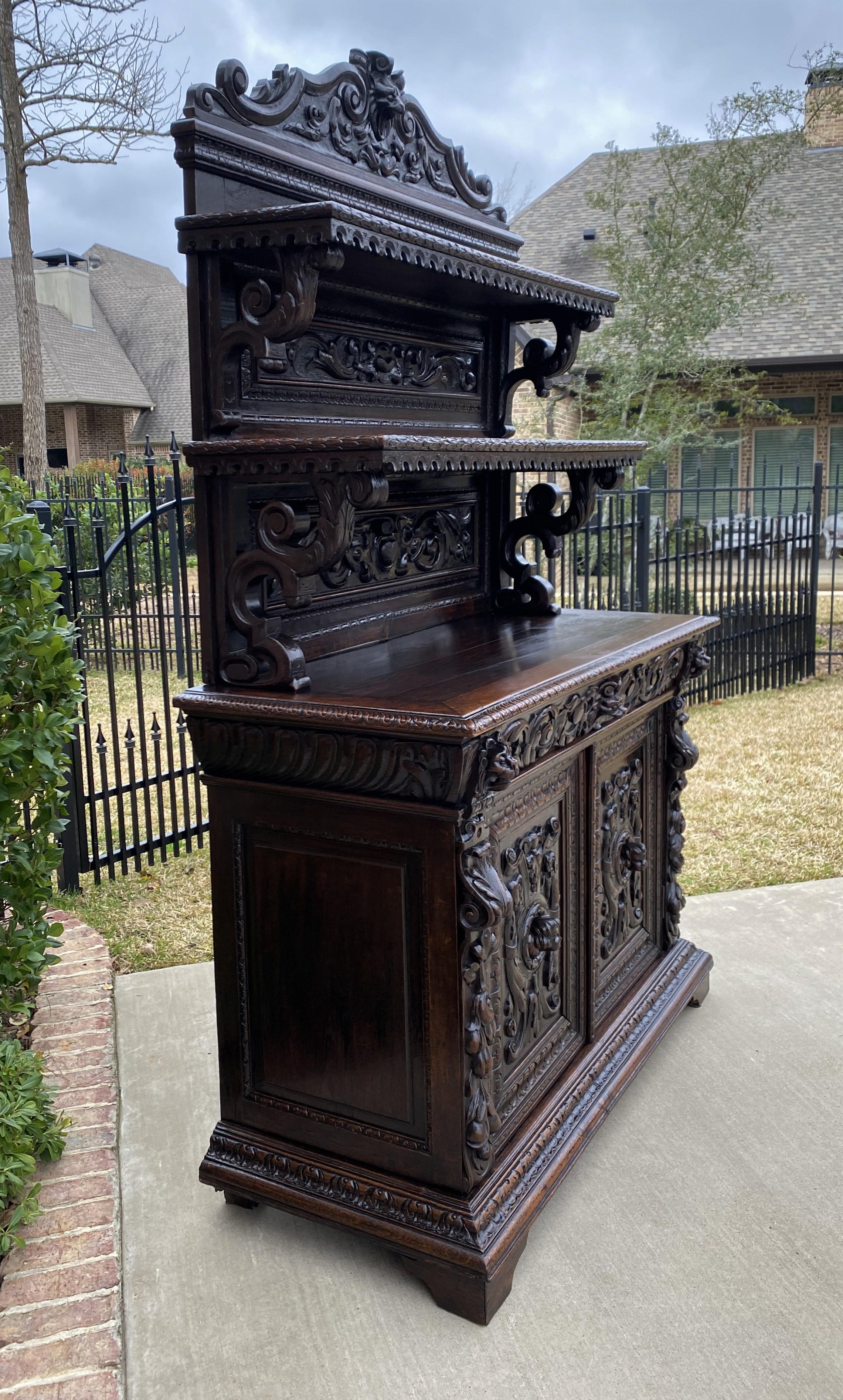 Carved Antique French Buffet Sideboard Cabinet Server Renaissance Revival Vaisselier