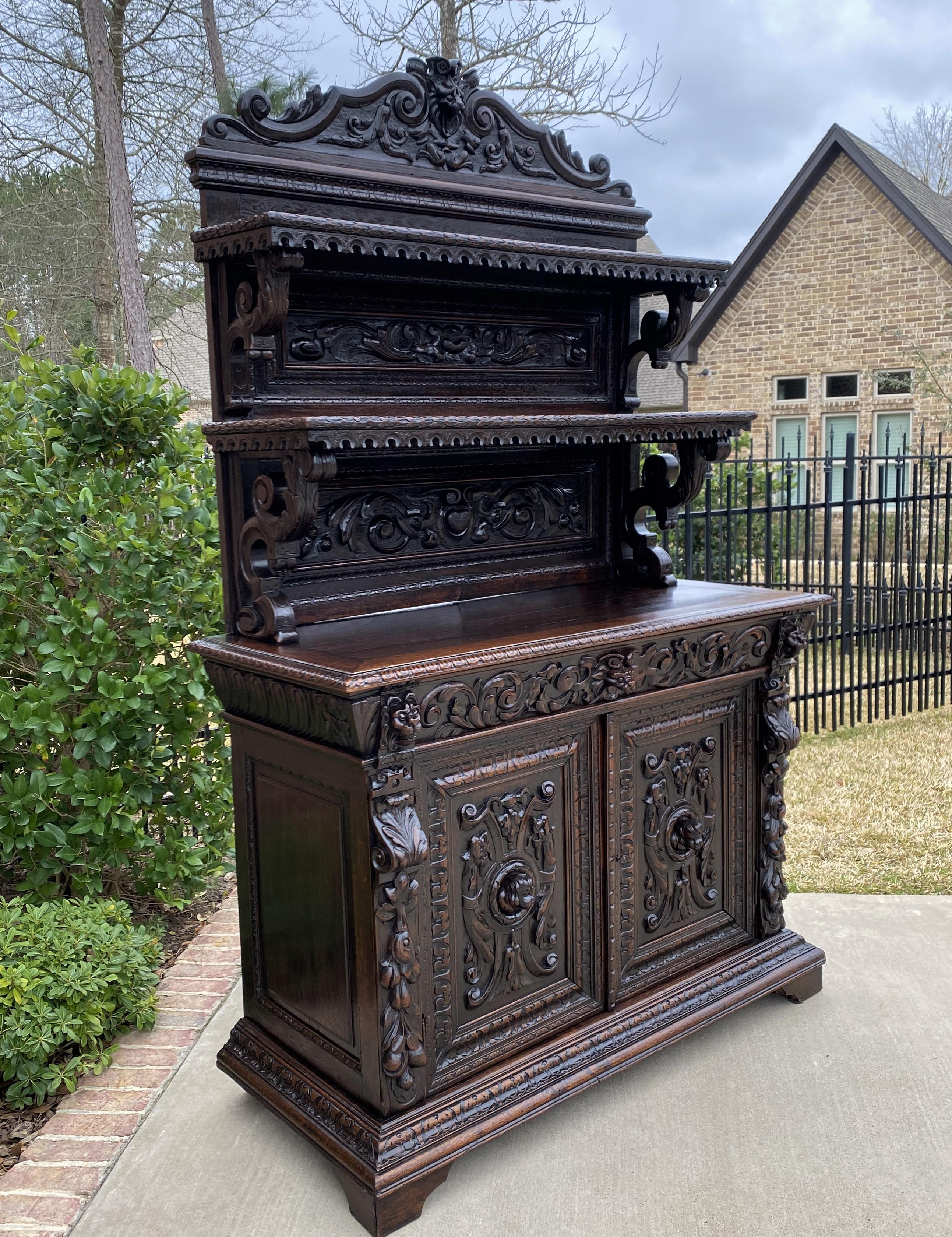 Antique French Buffet Sideboard Cabinet Server Renaissance Revival Vaisselier In Good Condition For Sale In Tyler, TX