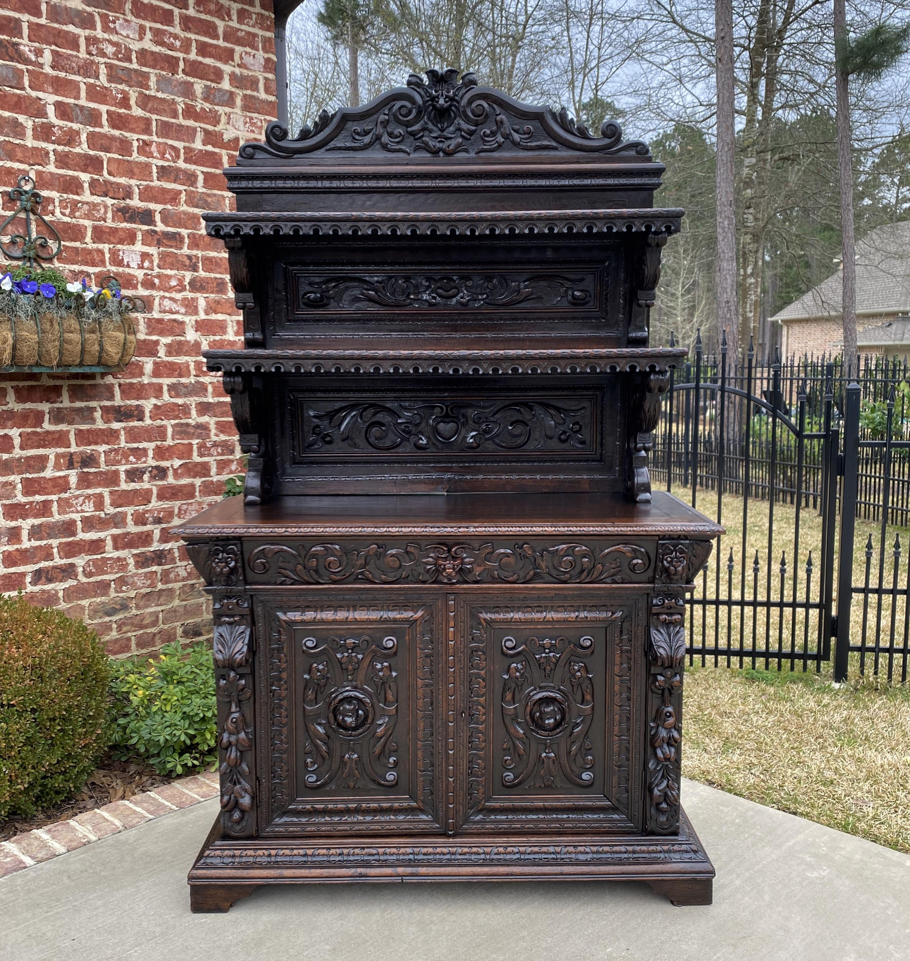 19th Century Antique French Buffet Sideboard Cabinet Server Renaissance Revival Vaisselier For Sale