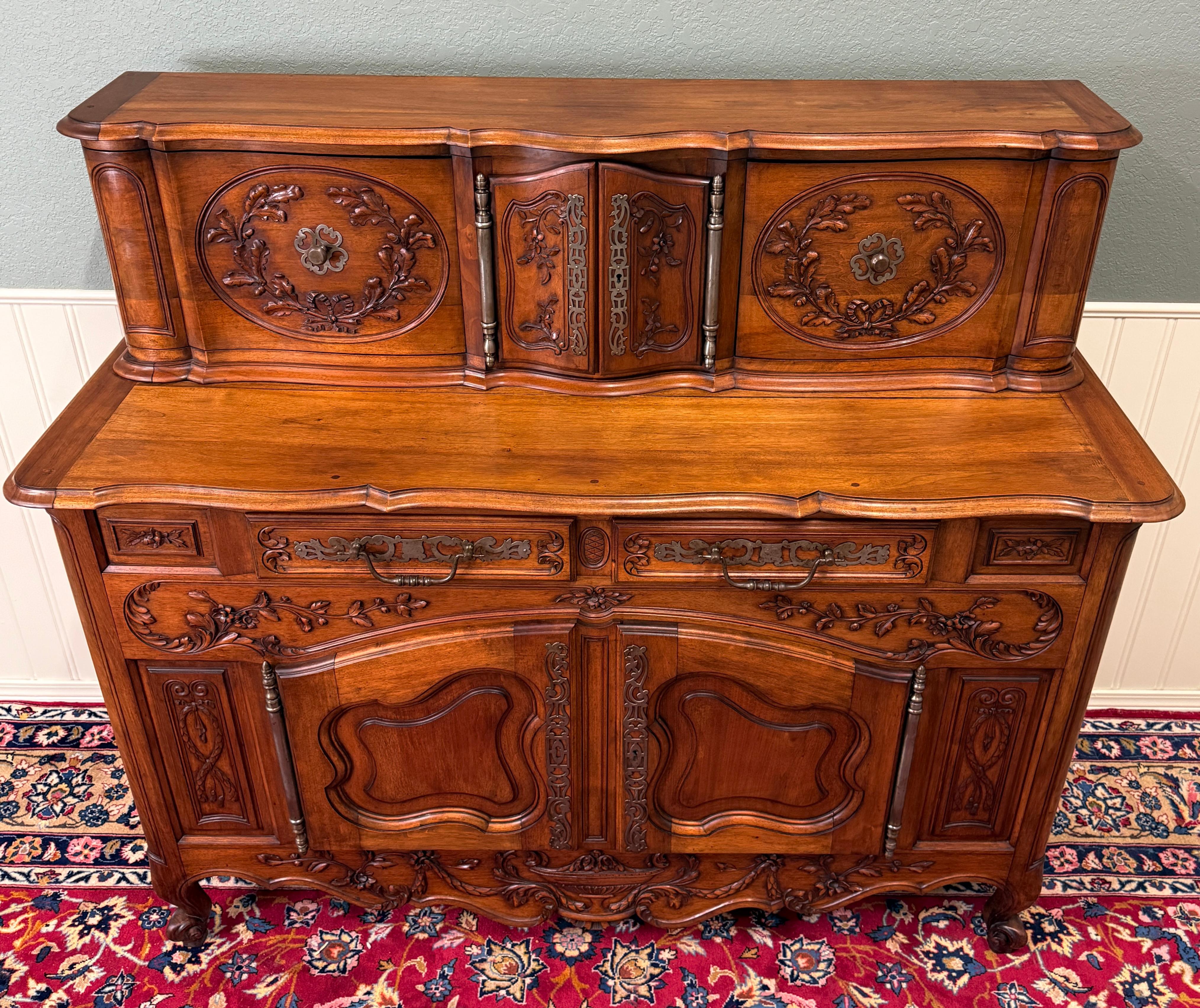 Antique French Buffet Sideboard Server Cupboard Panetiere Highly Carved Oak For Sale 6