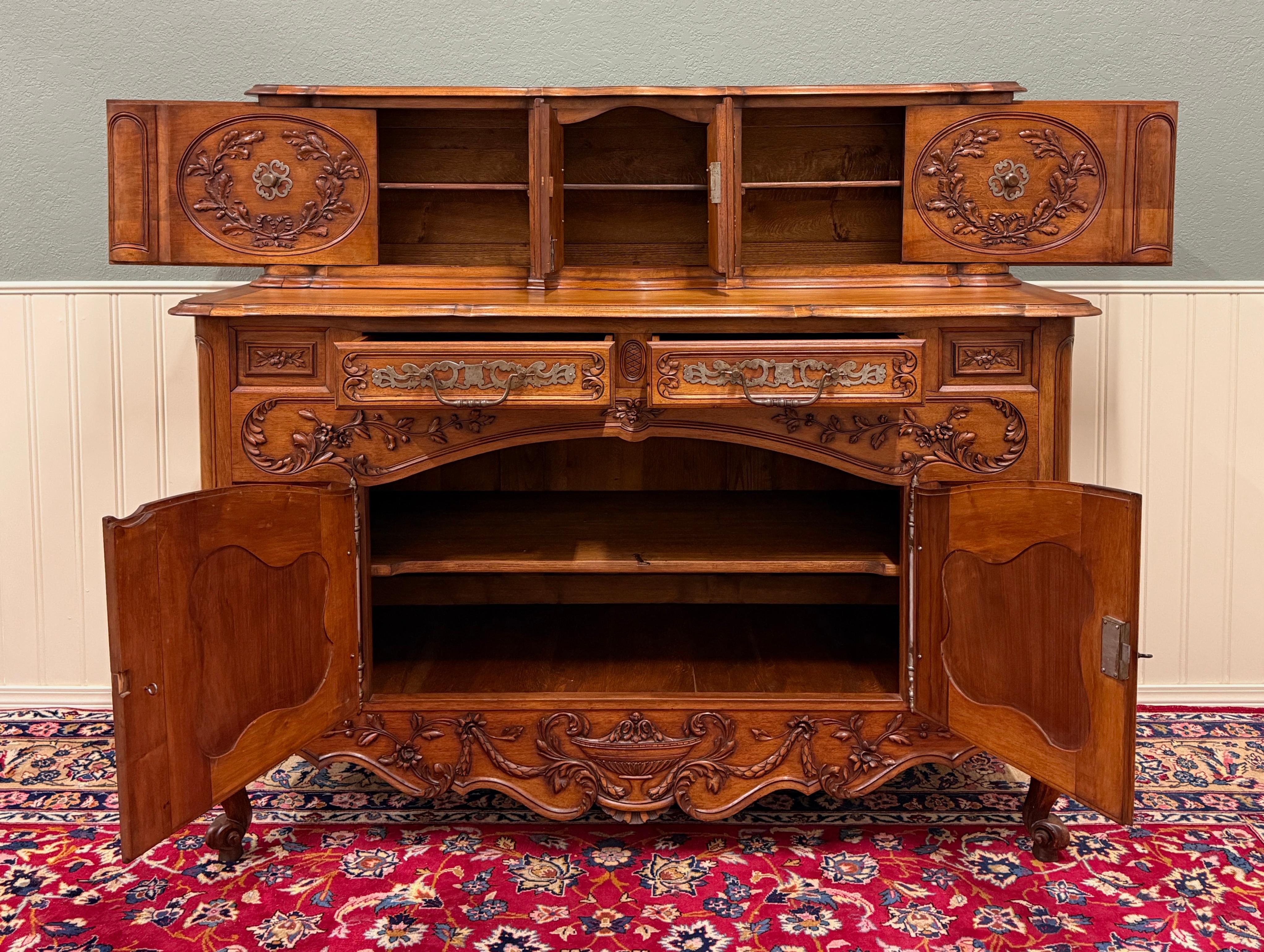 Antique French Buffet Sideboard Server Cupboard Panetiere Highly Carved Oak For Sale 9