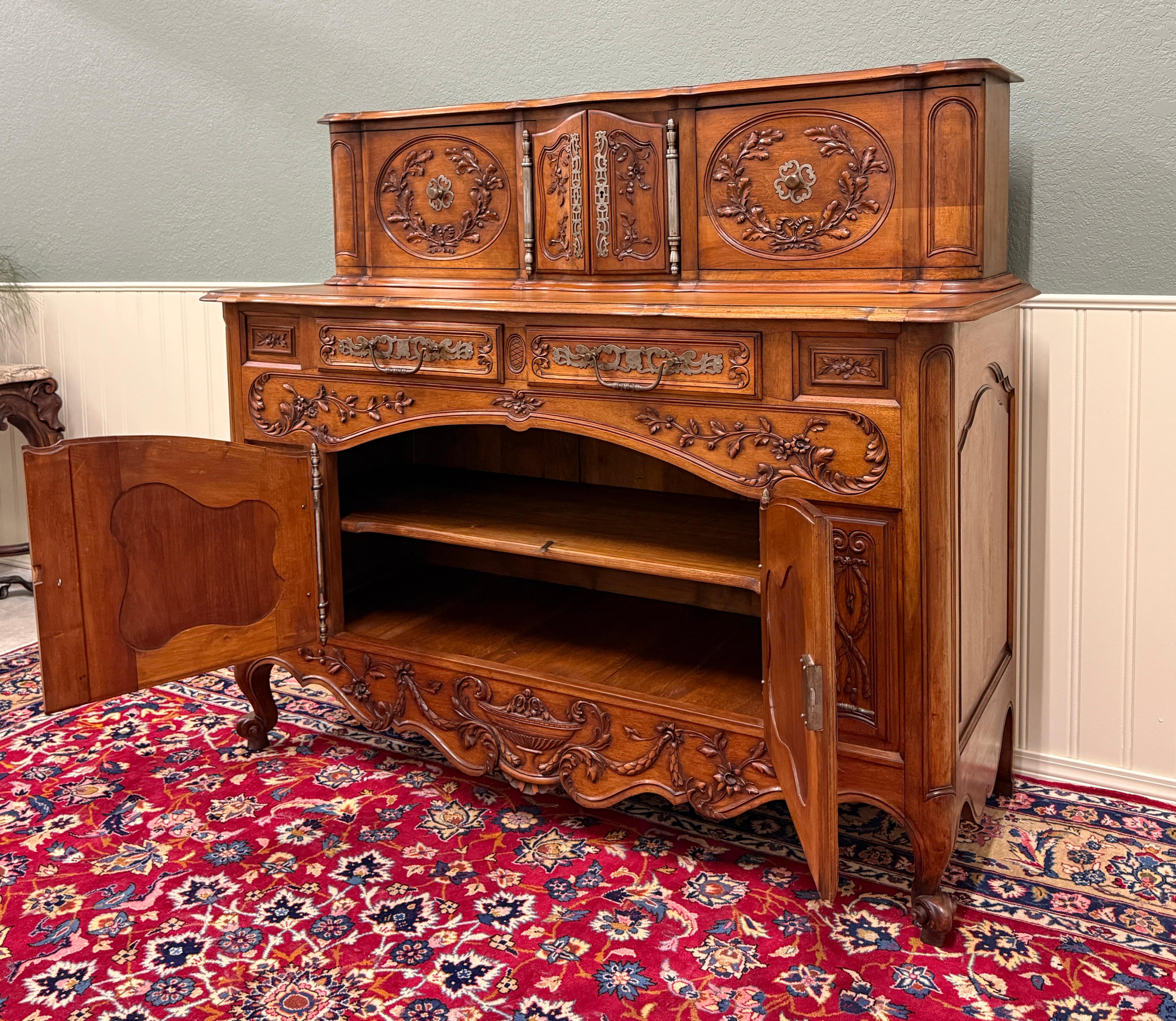 Antique French Buffet Sideboard Server Cupboard Panetiere Highly Carved Oak For Sale 11