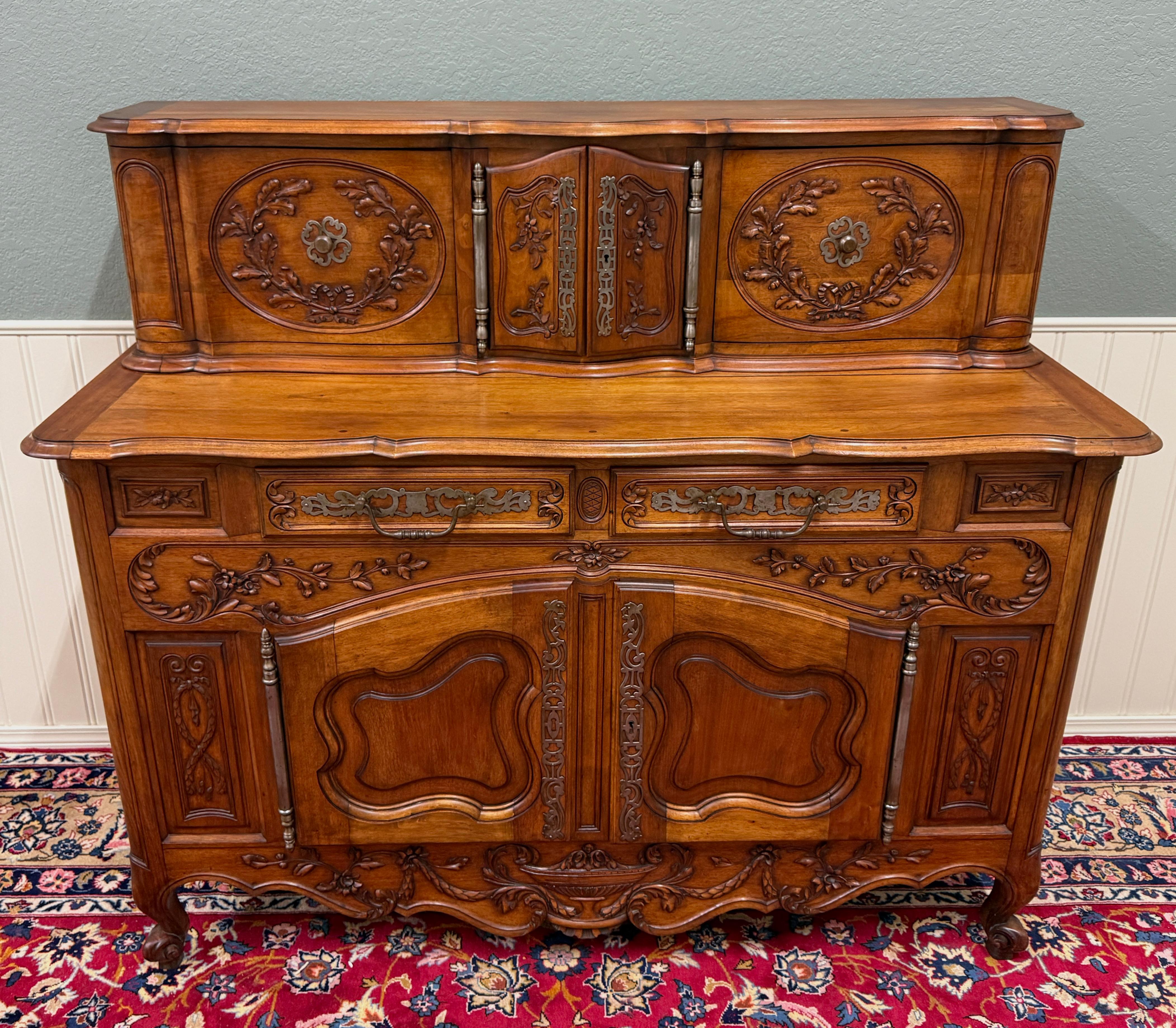 Antique French Buffet Sideboard Server Cupboard Panetiere Highly Carved Oak For Sale 12