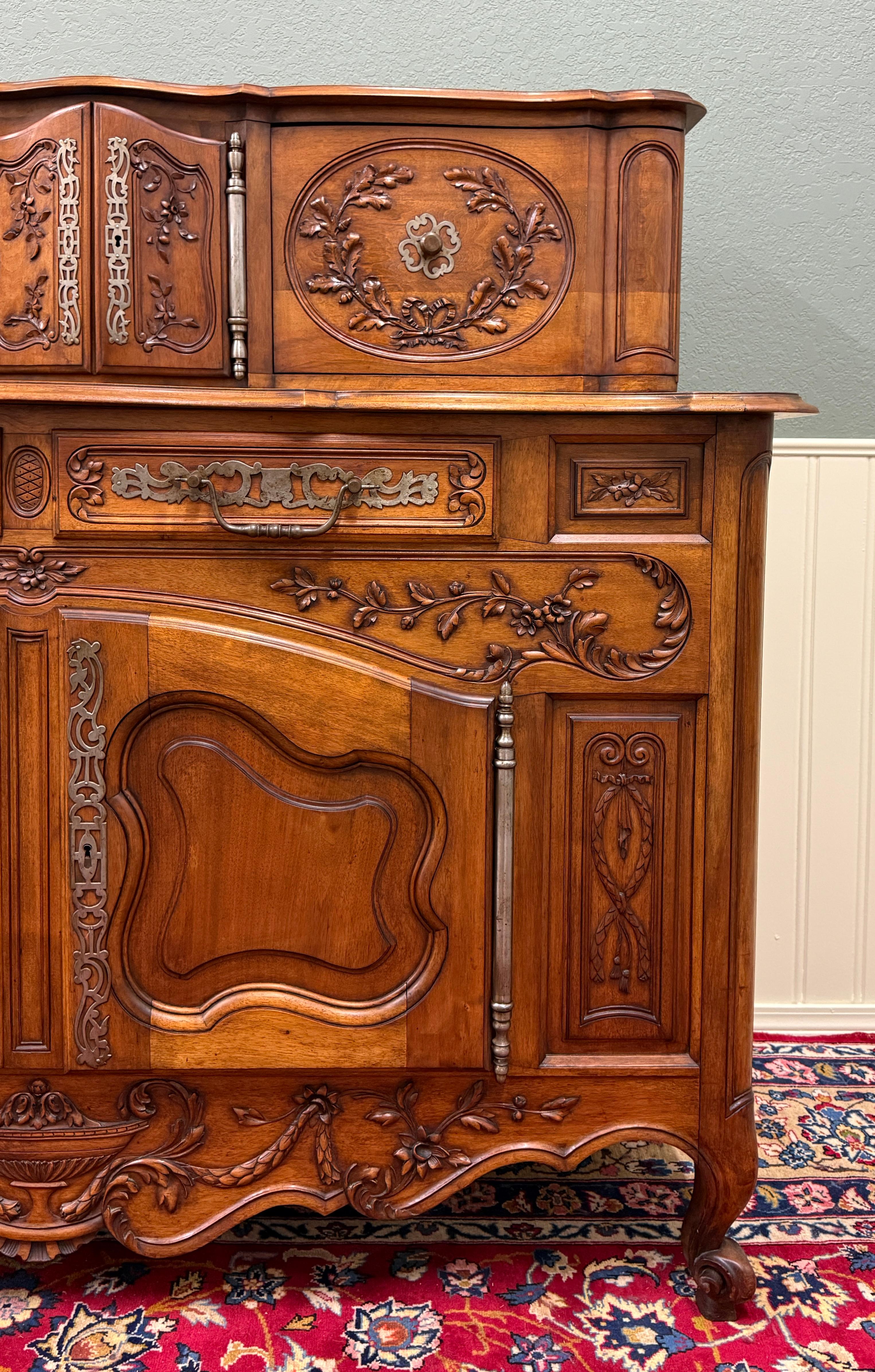 Antique French Buffet Sideboard Server Cupboard Panetiere Highly Carved Oak For Sale 13