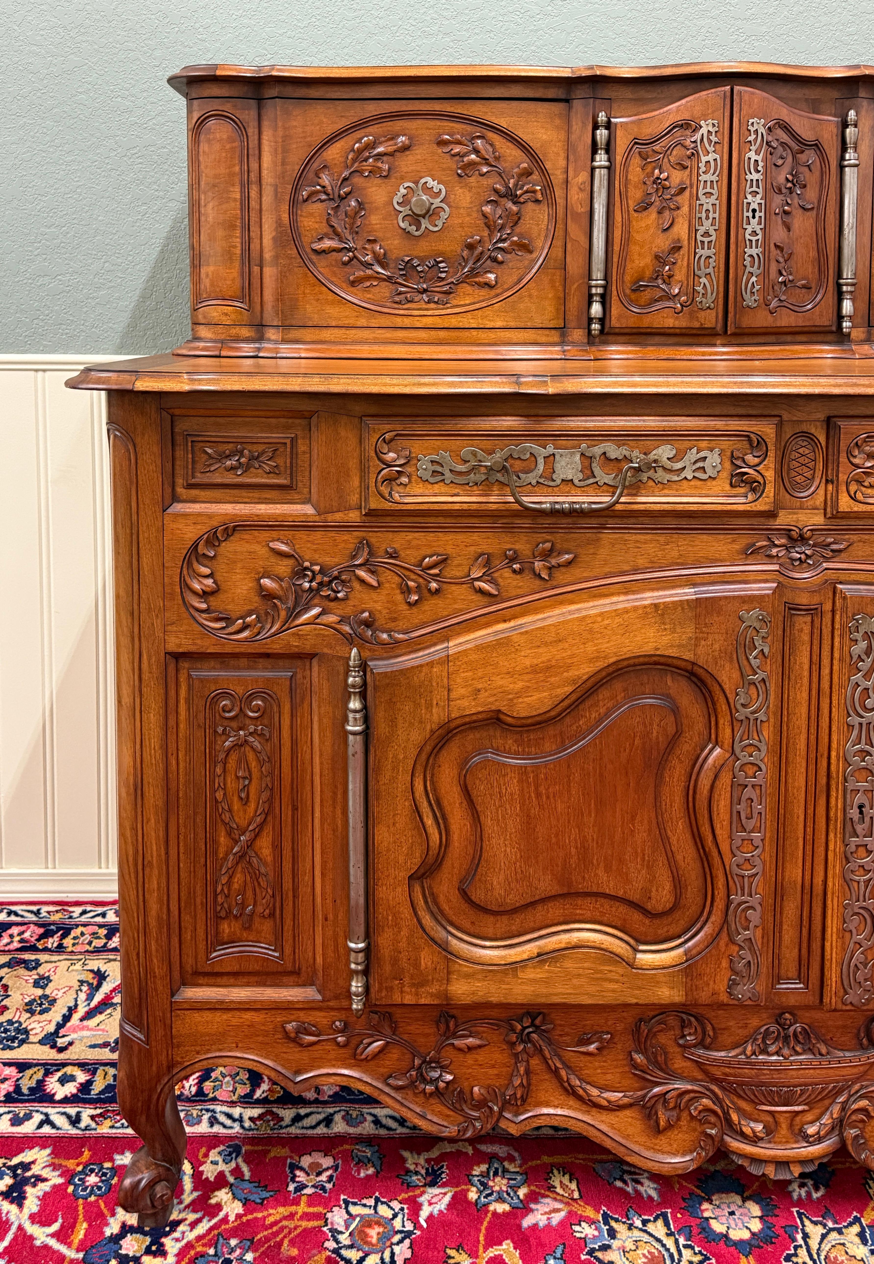 Antique French Buffet Sideboard Server Cupboard Panetiere Highly Carved Oak For Sale 14