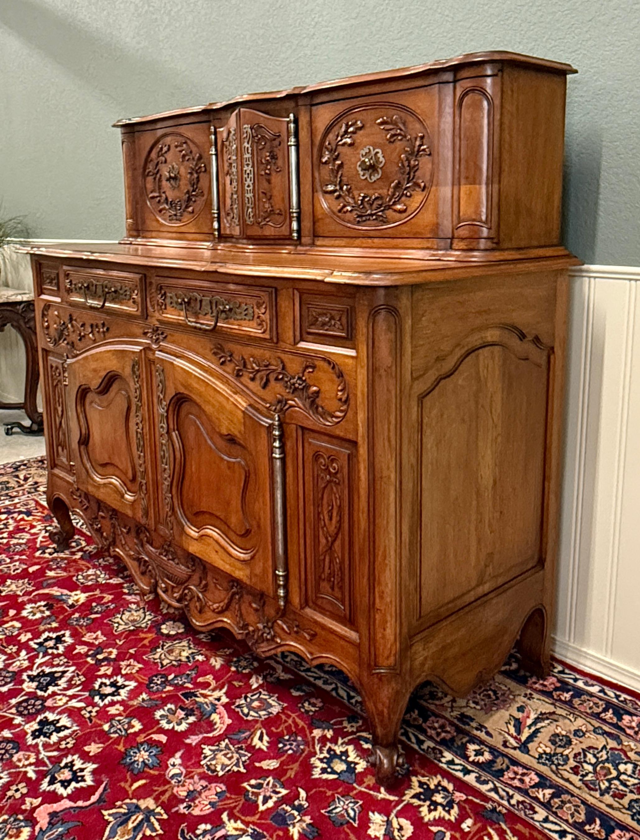 Antique French Buffet Sideboard Server Cupboard Panetiere Highly Carved Oak In Good Condition For Sale In Tyler, TX