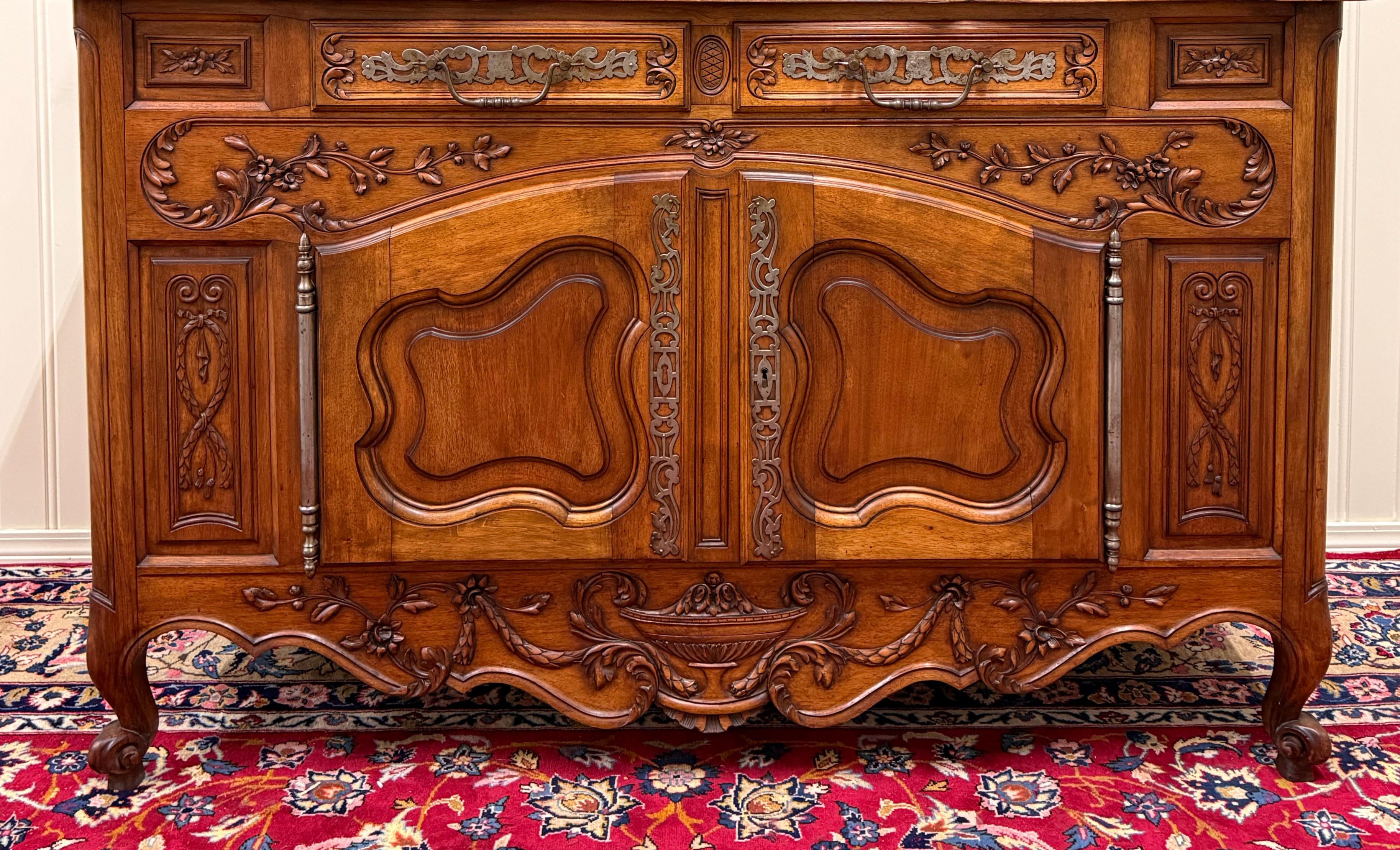 Mid-20th Century Antique French Buffet Sideboard Server Cupboard Panetiere Highly Carved Oak For Sale