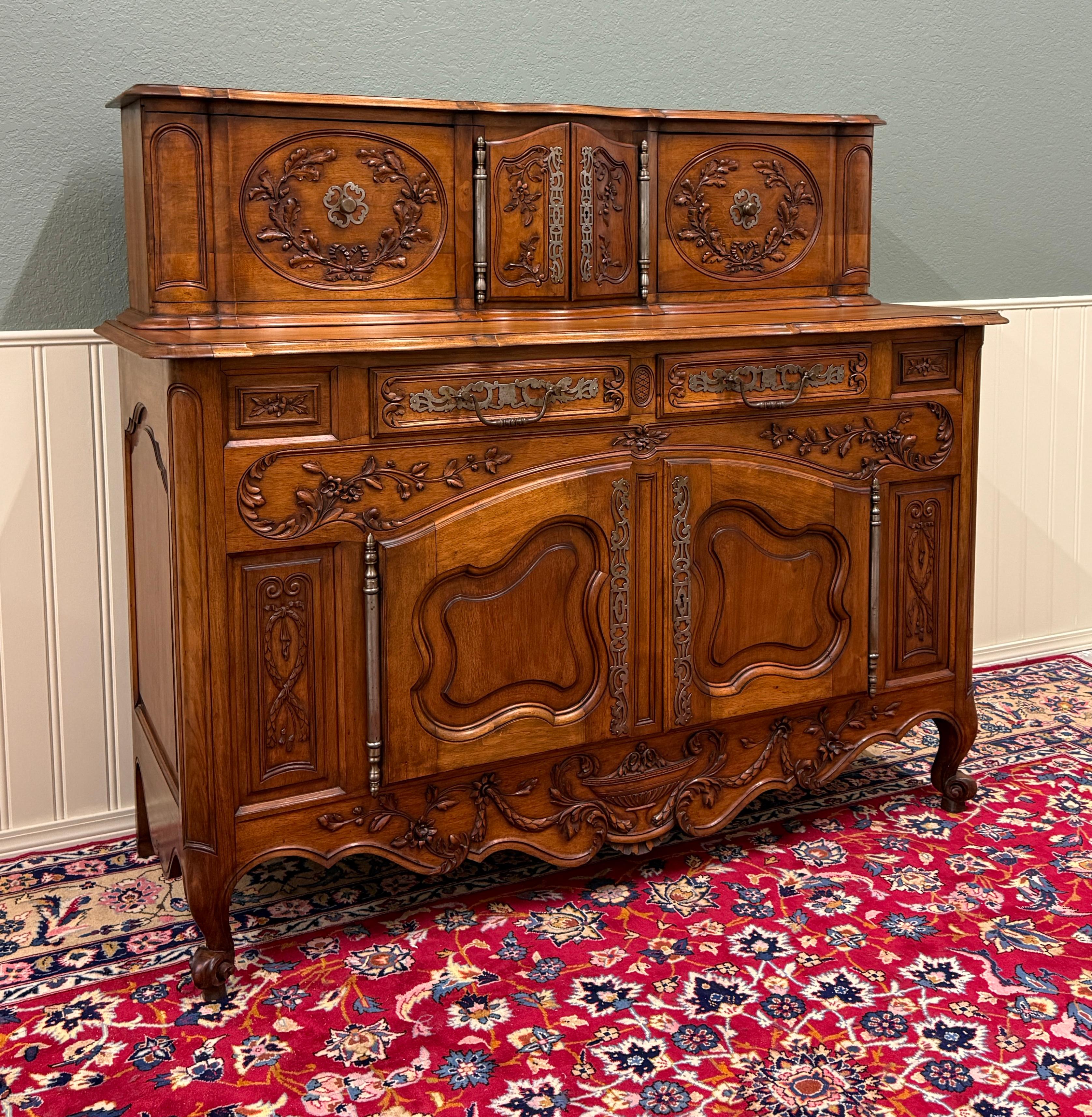 Antique French Buffet Sideboard Server Cupboard Panetiere Highly Carved Oak For Sale 2