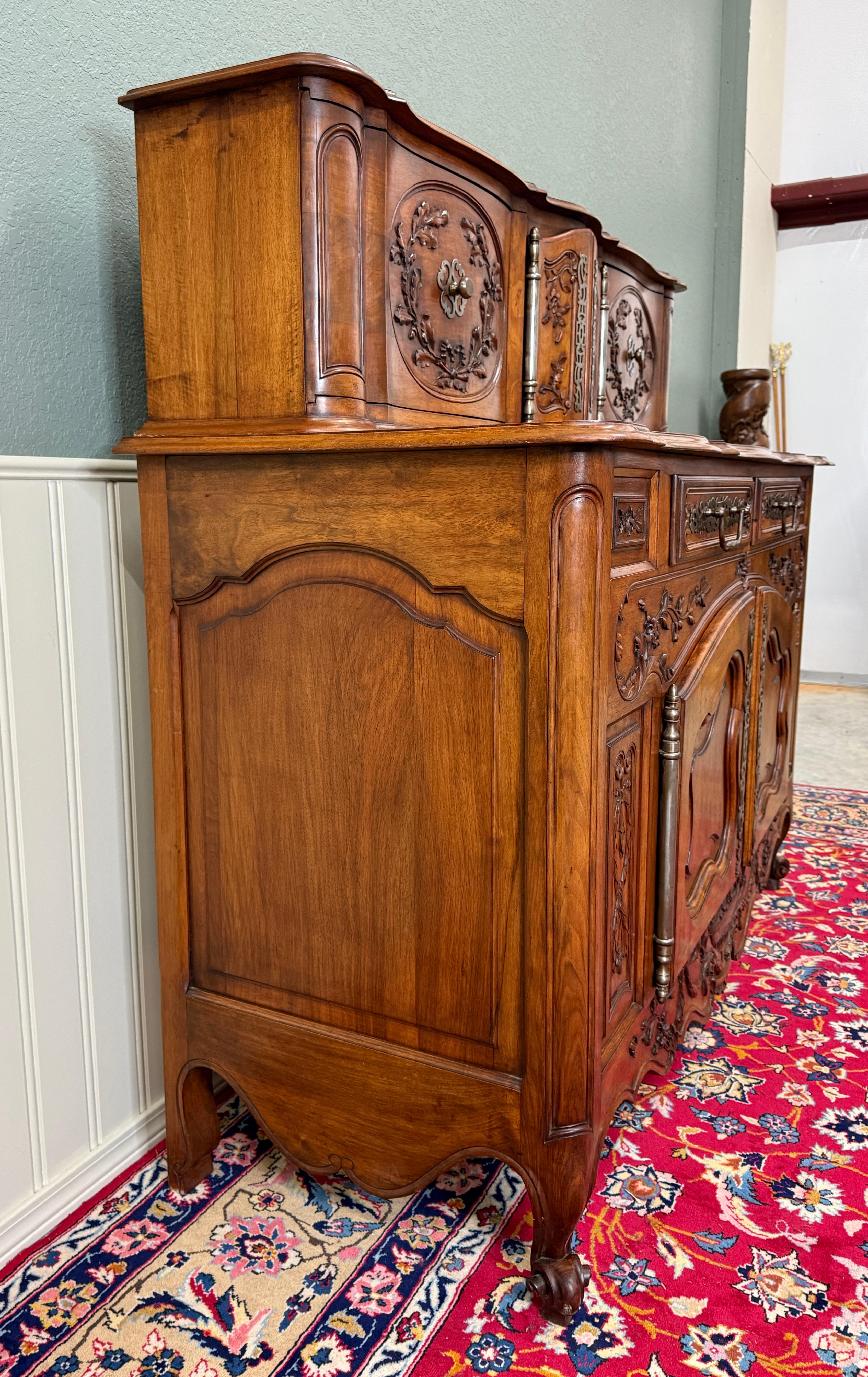 Antique French Buffet Sideboard Server Cupboard Panetiere Highly Carved Oak For Sale 3