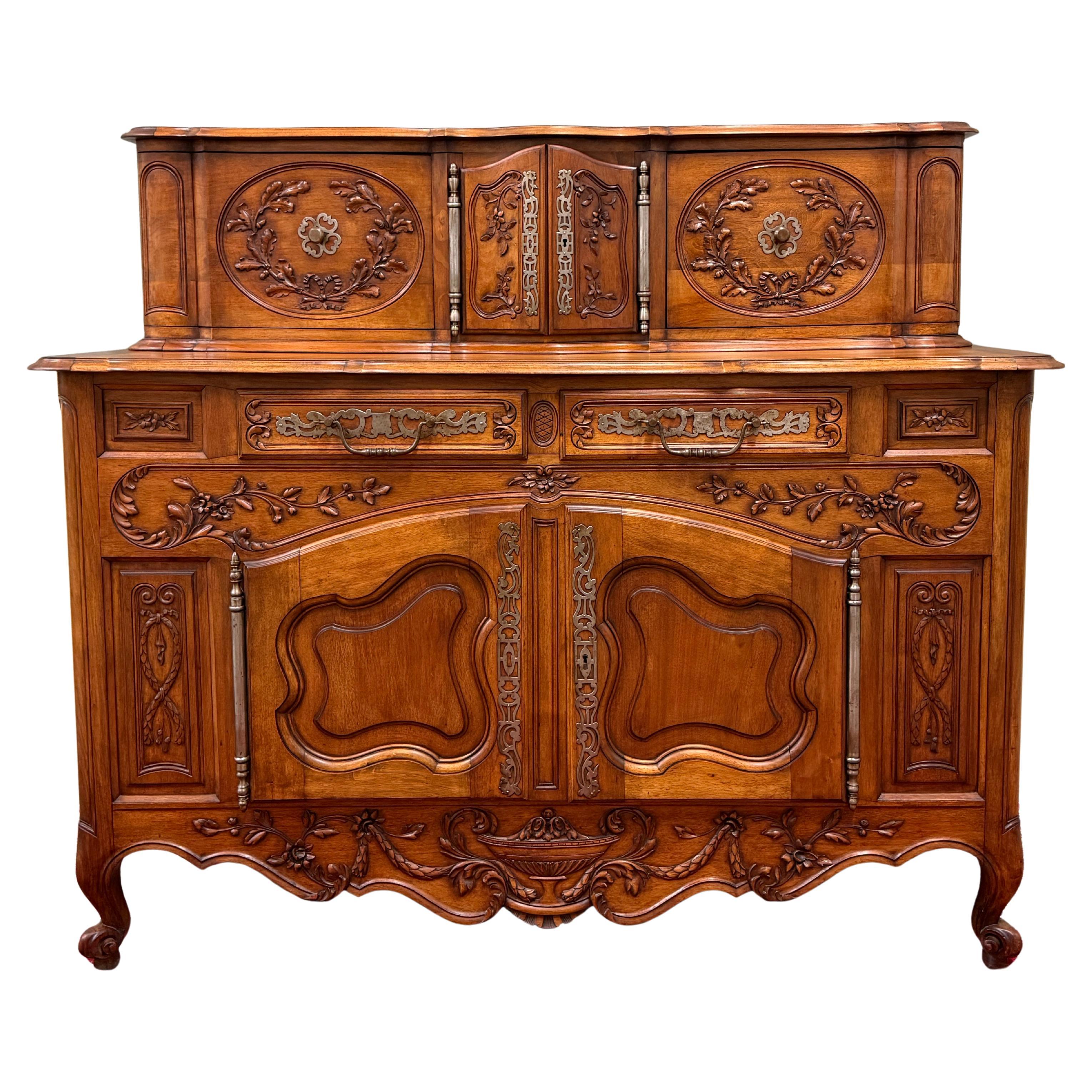 Antique French Buffet Sideboard Server Cupboard Panetiere Highly Carved Oak For Sale