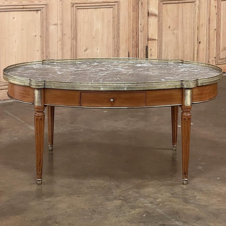 Antique French Buillotte Oval Marble Top Coffee Table For Sale at 1stDibs