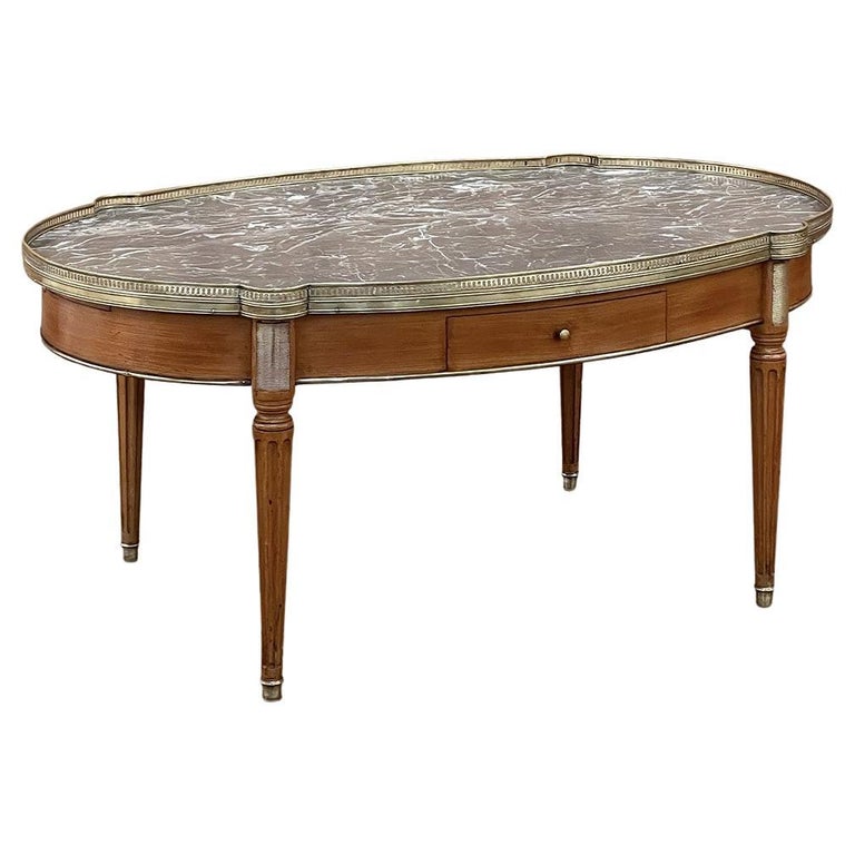 Antique French Buillotte Oval Marble Top Coffee Table For Sale at 1stDibs