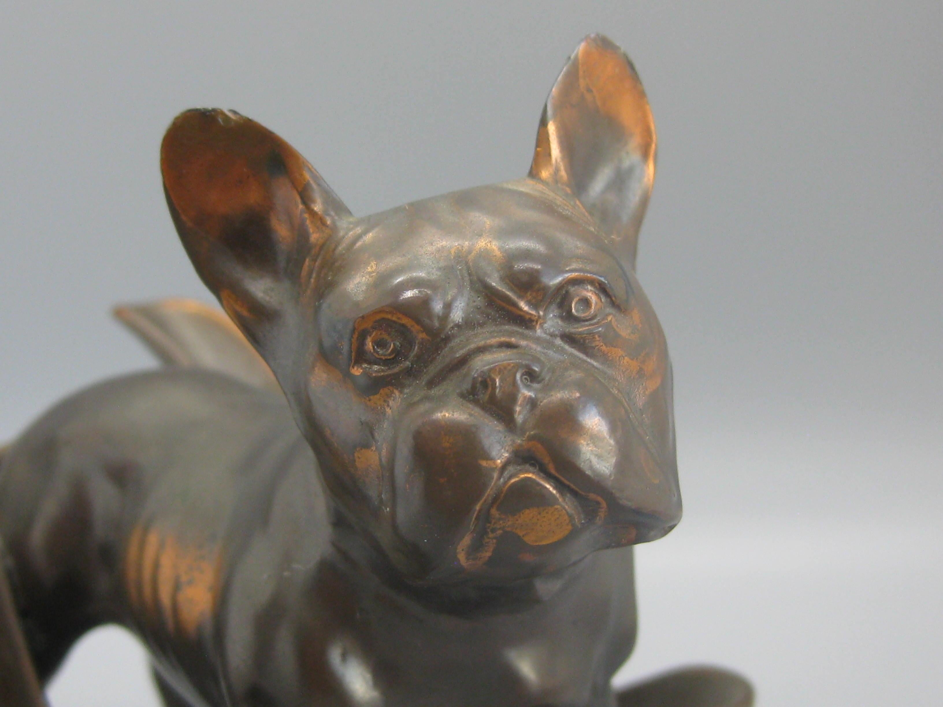 North American Antique French Bulldog Figural Dog Bronze Pipe Holder Stand Statue Sculpture