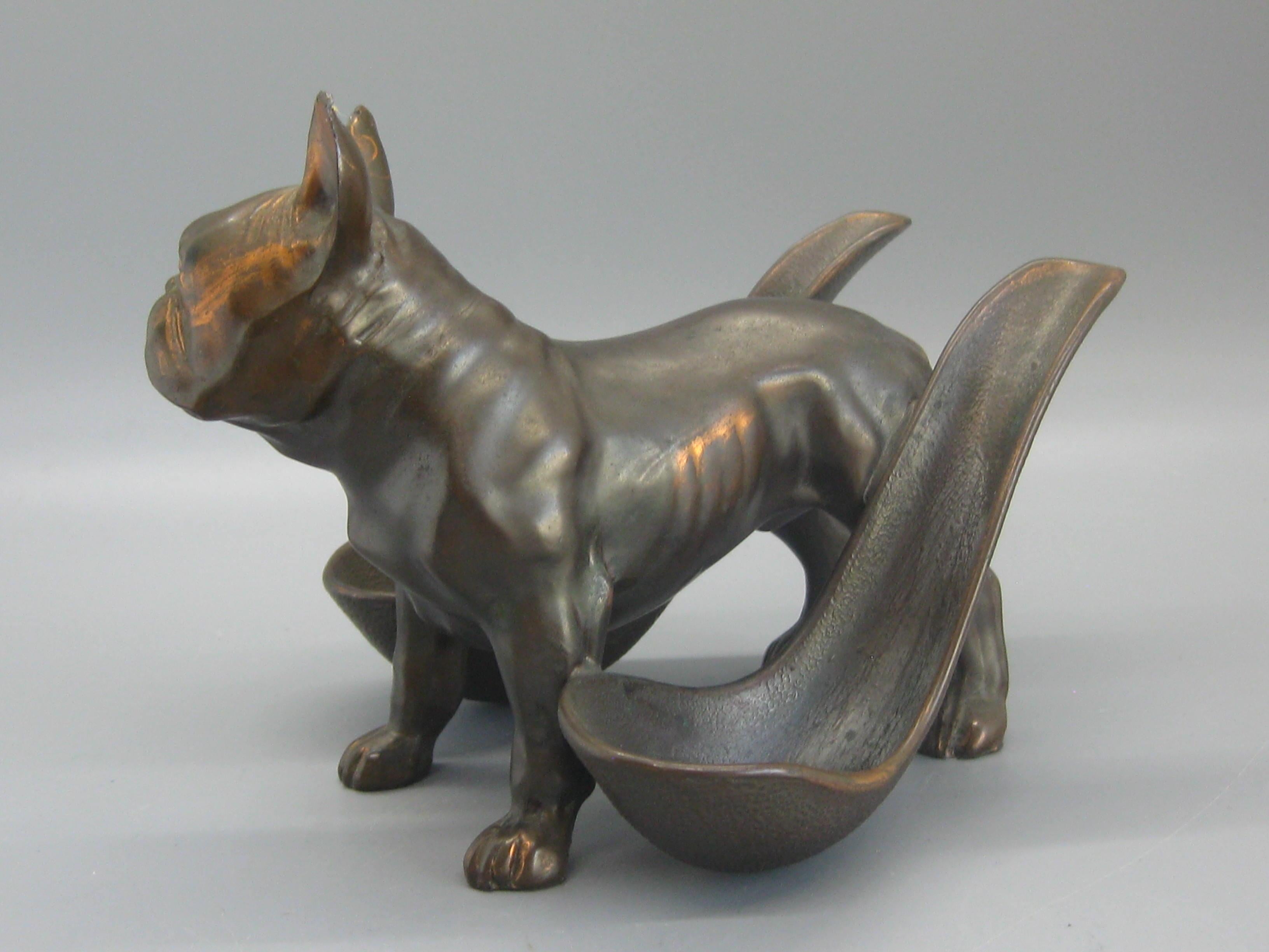Antique French Bulldog Figural Dog Bronze Pipe Holder Stand Statue Sculpture In Good Condition In San Diego, CA