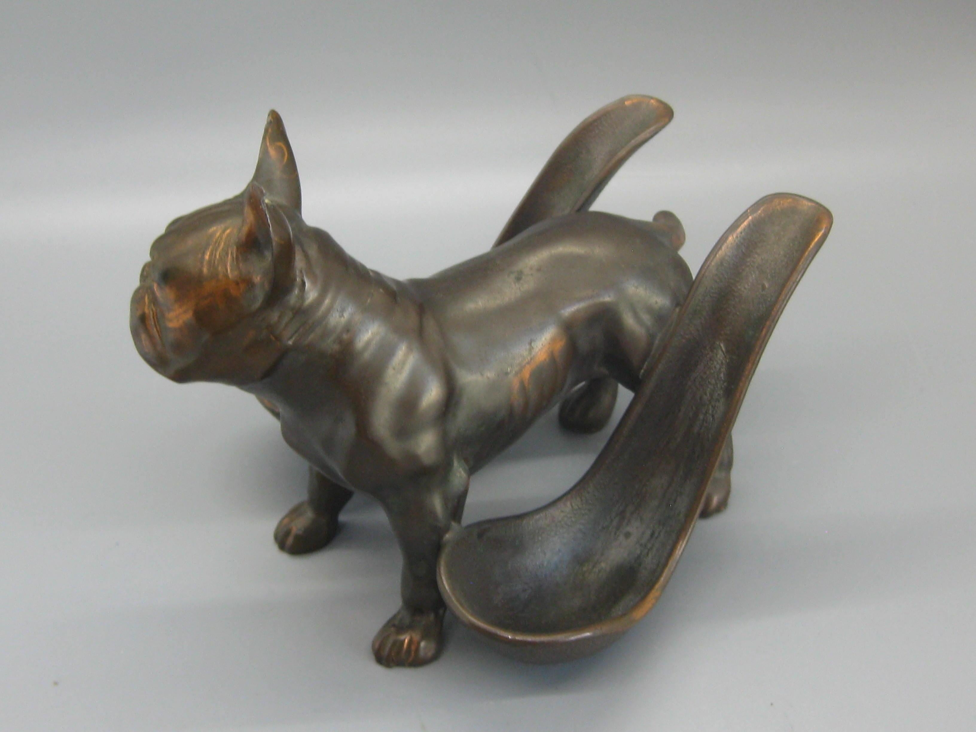 20th Century Antique French Bulldog Figural Dog Bronze Pipe Holder Stand Statue Sculpture