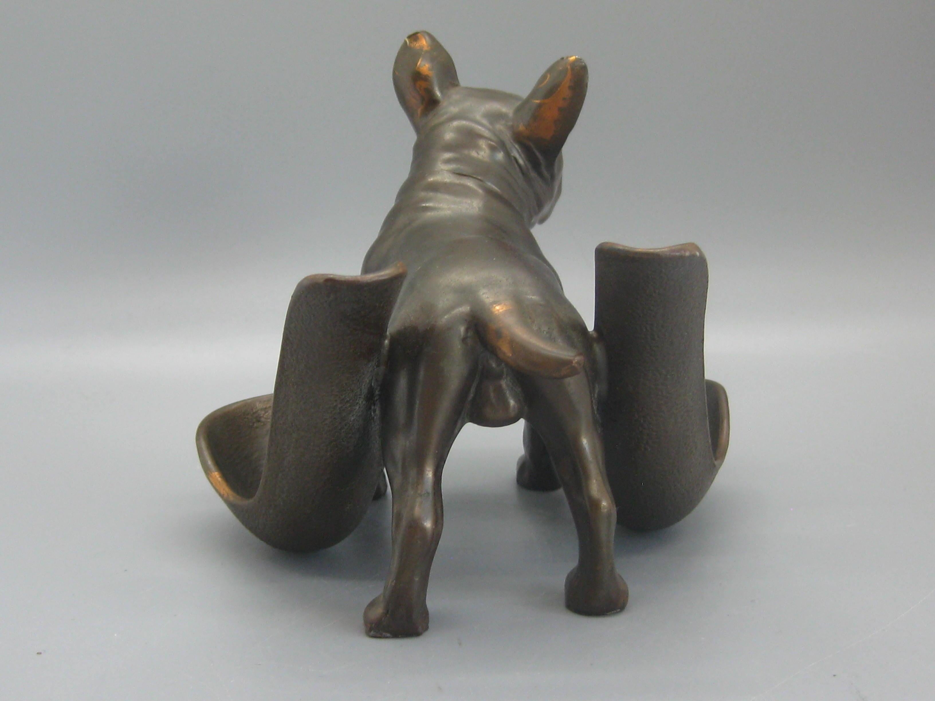 Antique French Bulldog Figural Dog Bronze Pipe Holder Stand Statue Sculpture 1