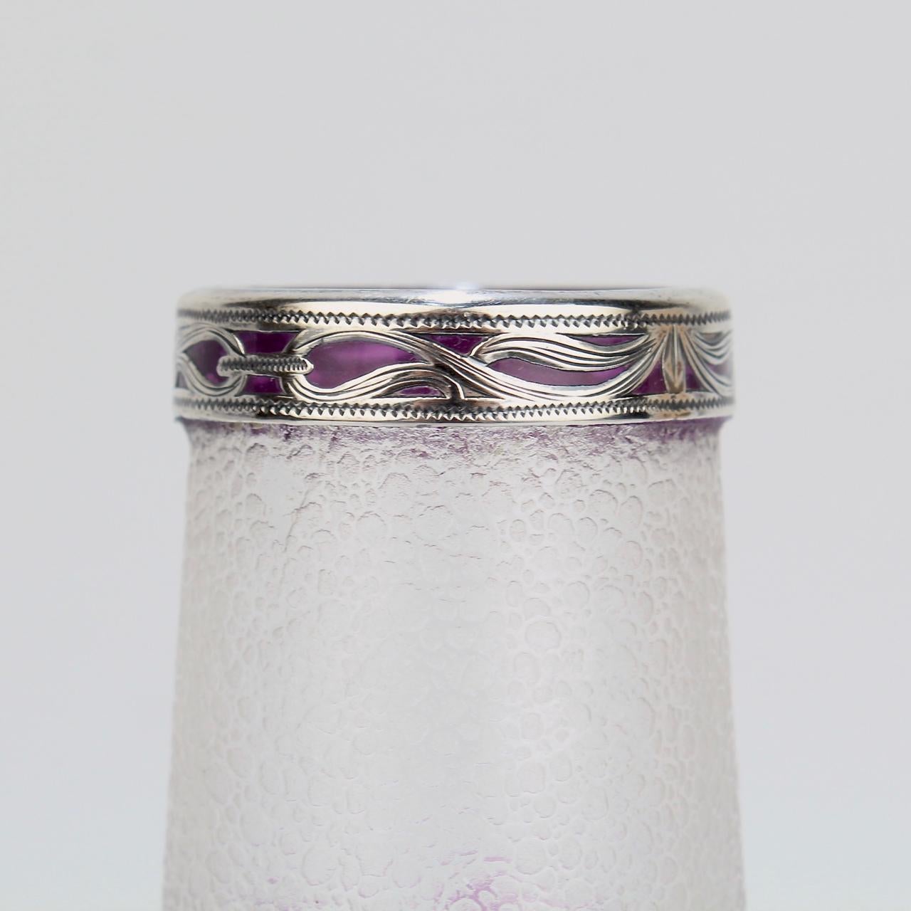 Antique French Burgun & Schwerer Silver Overlay Purple Art Glass Cameo Vase 2