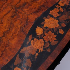 Antique French Burl, Rosewood Satinwood Inlaid, & Ebonized Library Table, C1880