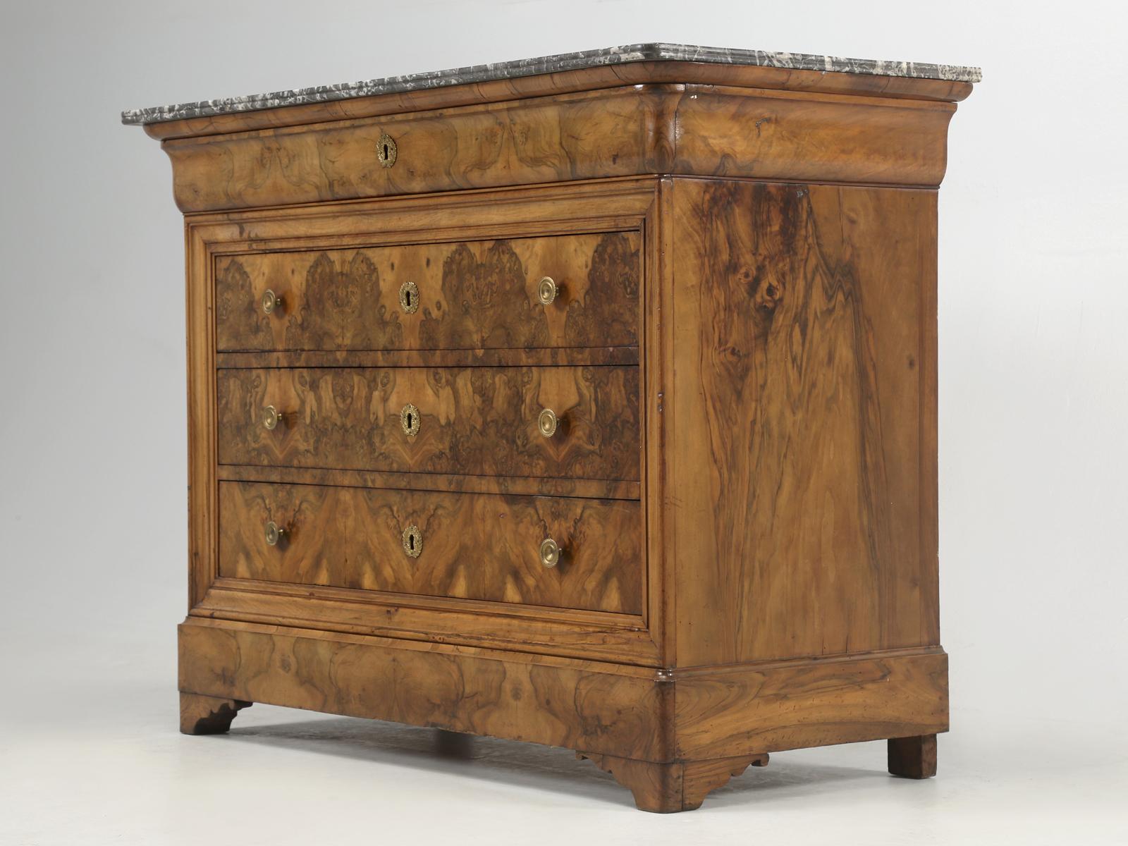 Louis Philippe Antique French Burl Walnut Chest of Drawers or French Commode Restored Condition