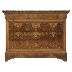 Antique French Burl Walnut Chest of Drawers or French Commode Restored Condition
