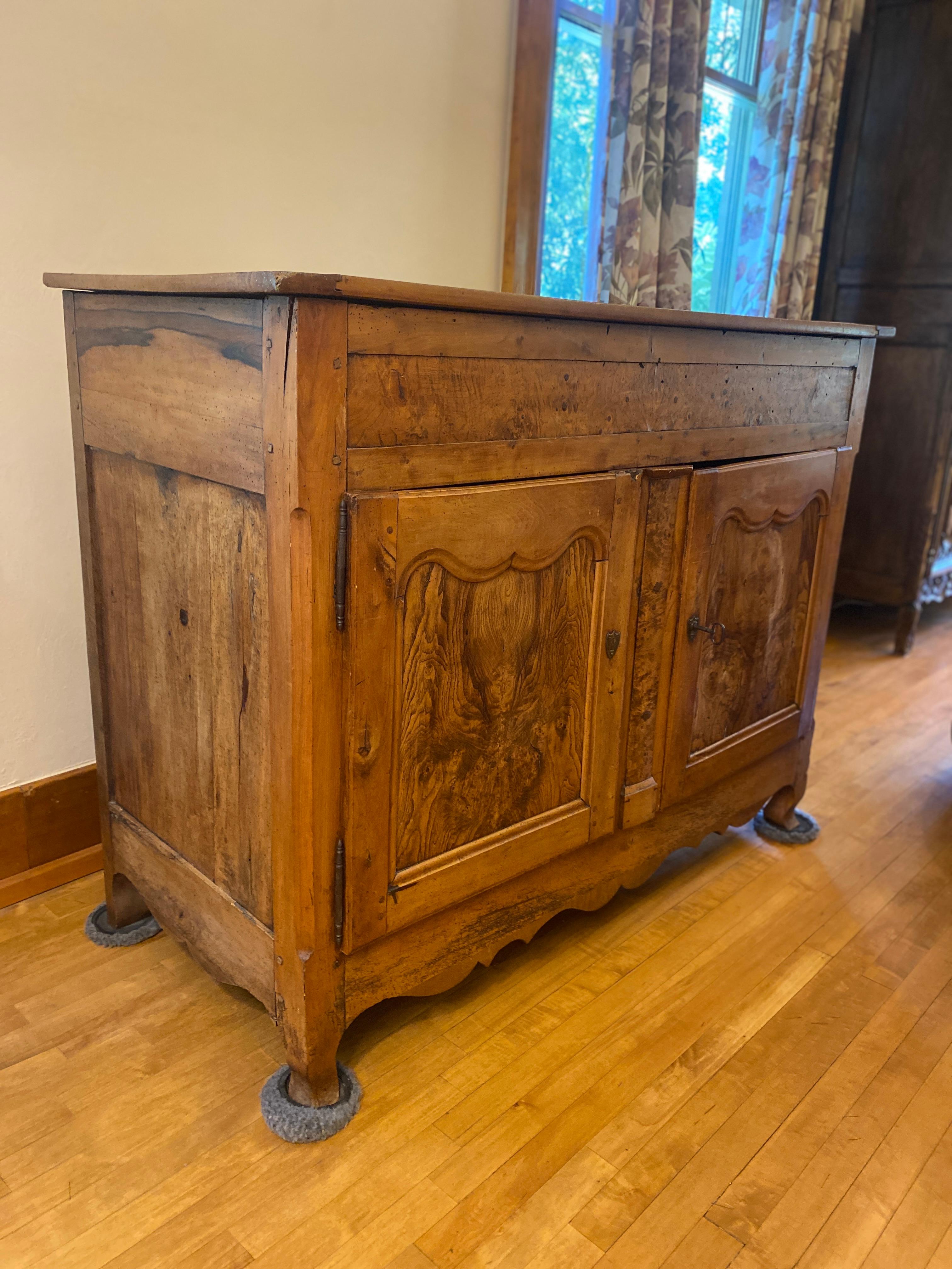 French Provincial Antique French Burled Fruit Wood Blanket Chest Buffet