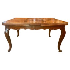 Antique French Burled Walnut Pull-Out Dining Table with Elm Inlay, circa 1900
