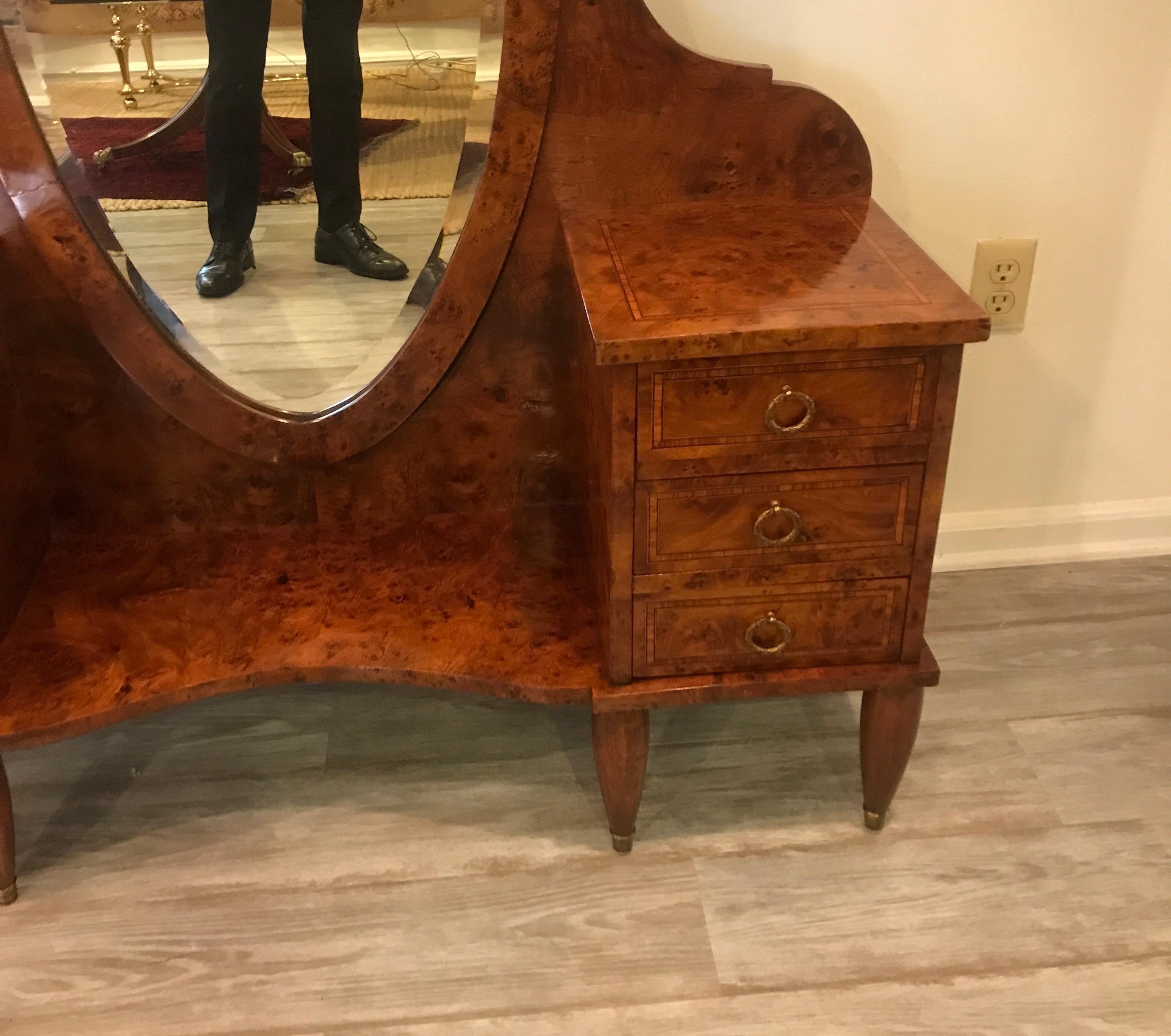 Antique French Burled Walnut Vanity with Mirror In Good Condition In Lambertville, NJ