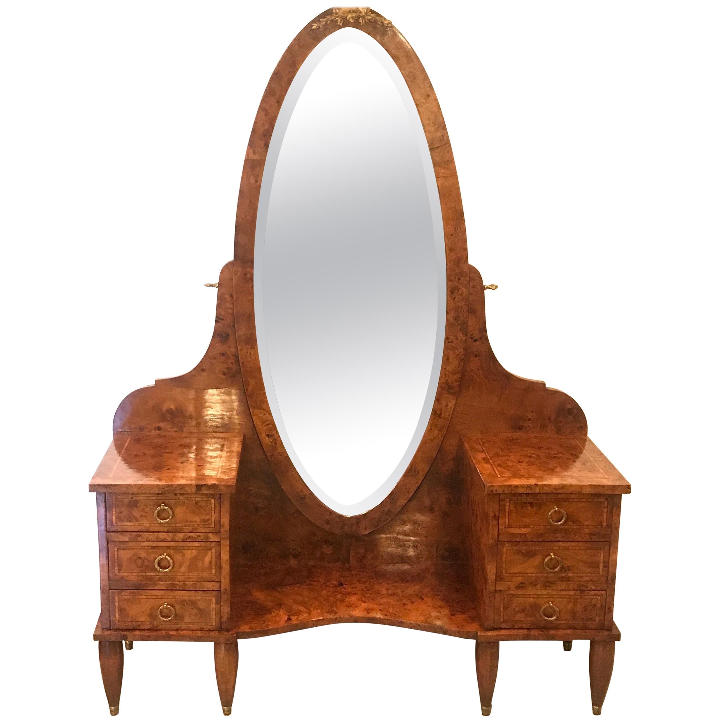 Antique French Burled Walnut Vanity with Mirror