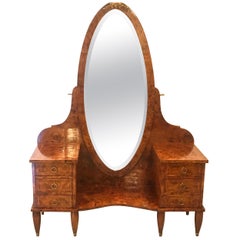 Antique French Burled Walnut Vanity with Mirror