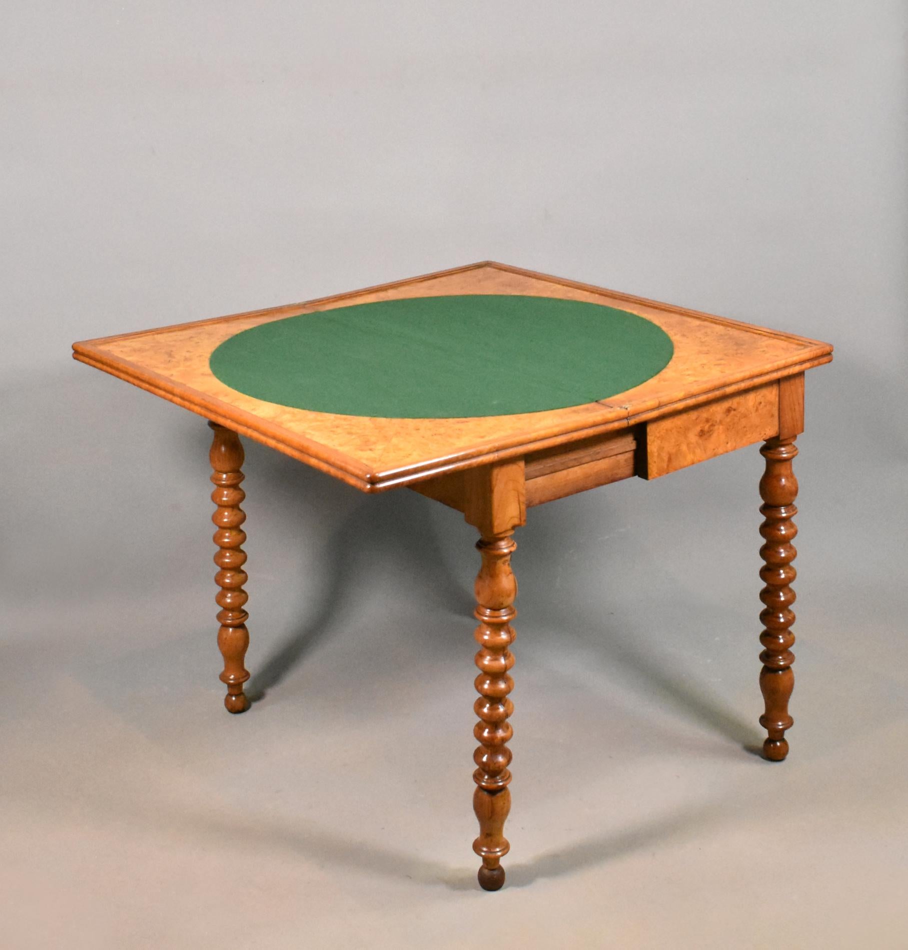 Antique French Burr Elm Folding Games Table, 19th Century 6
