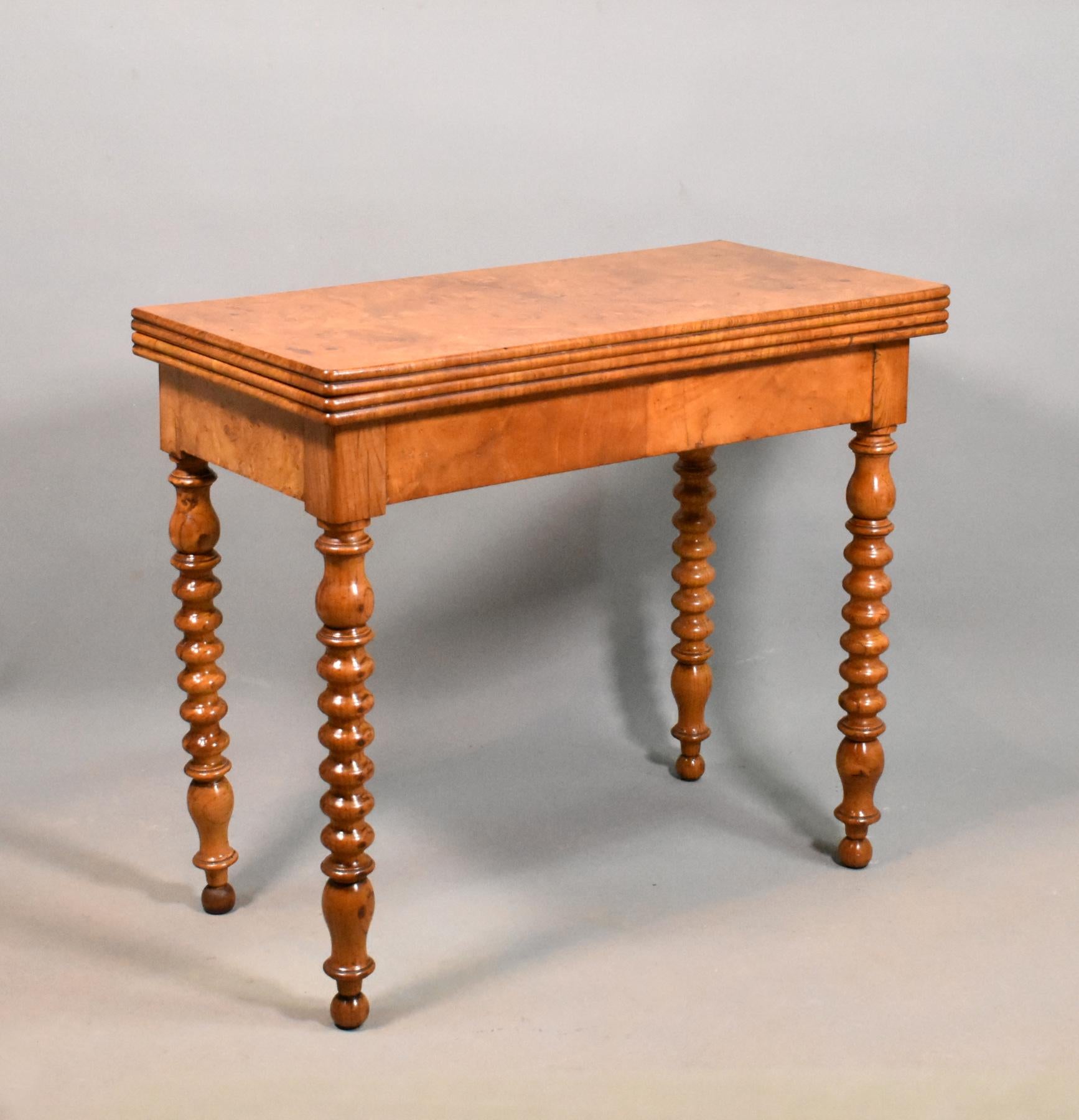 Louis Philippe Antique French Burr Elm Folding Games Table, 19th Century