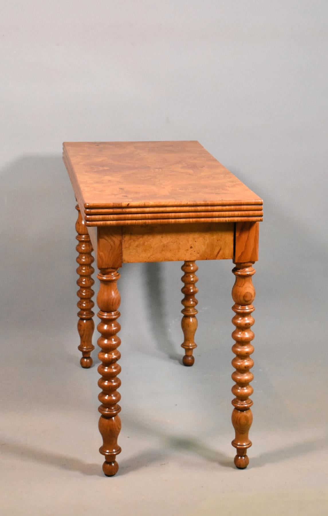 Molded Antique French Burr Elm Folding Games Table, 19th Century