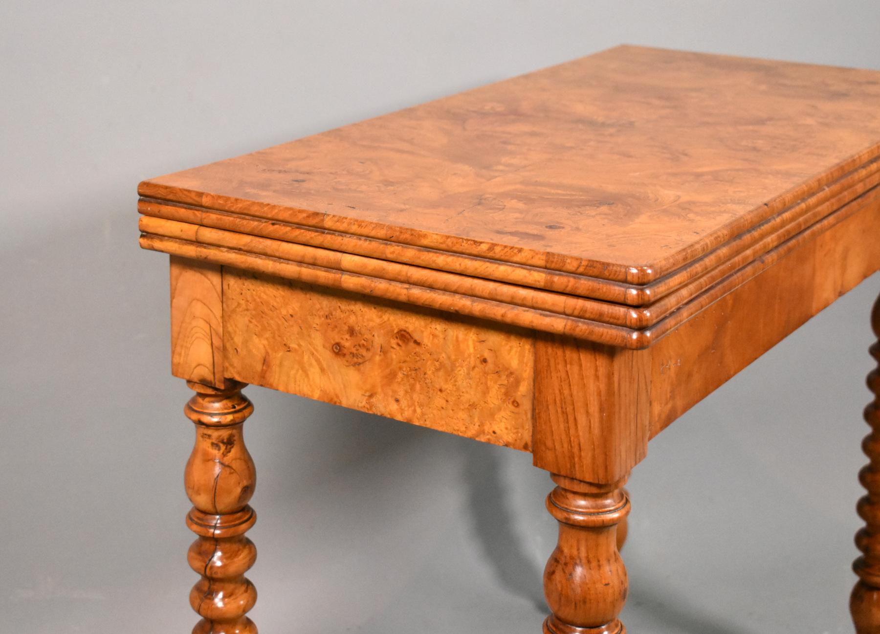 Antique French Burr Elm Folding Games Table, 19th Century 1
