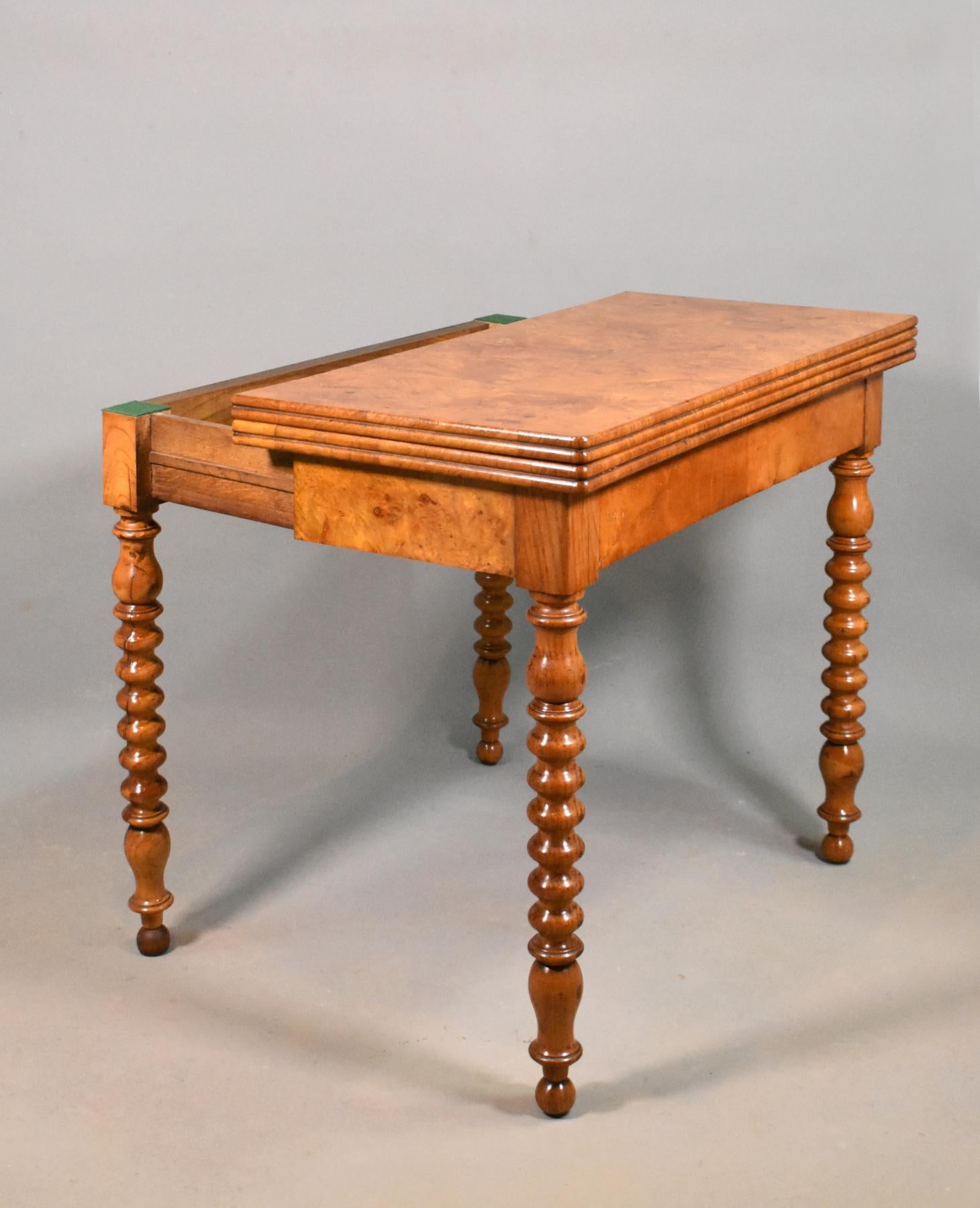 Antique French Burr Elm Folding Games Table, 19th Century 2