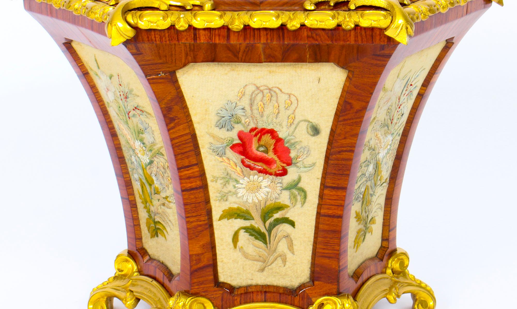 This is a fantastic and exceptionally rare antique French ormolu-mounted burr walnut  jardiniere, also ideal for use as a luxurious waste paper basket, circa 1840 in date.

The jardiniere is of hexagonal shape with inward curving sides, is