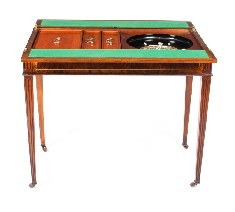 Antique French Burr Walnut Games Roulette Table, 19th Century at
