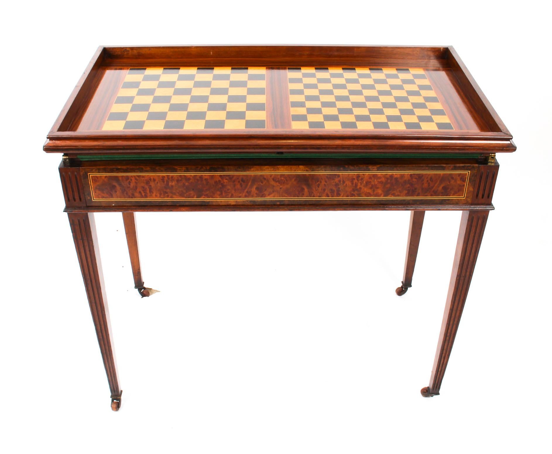 Antique French Burr Walnut Games Roulette Table, 19th Century 10