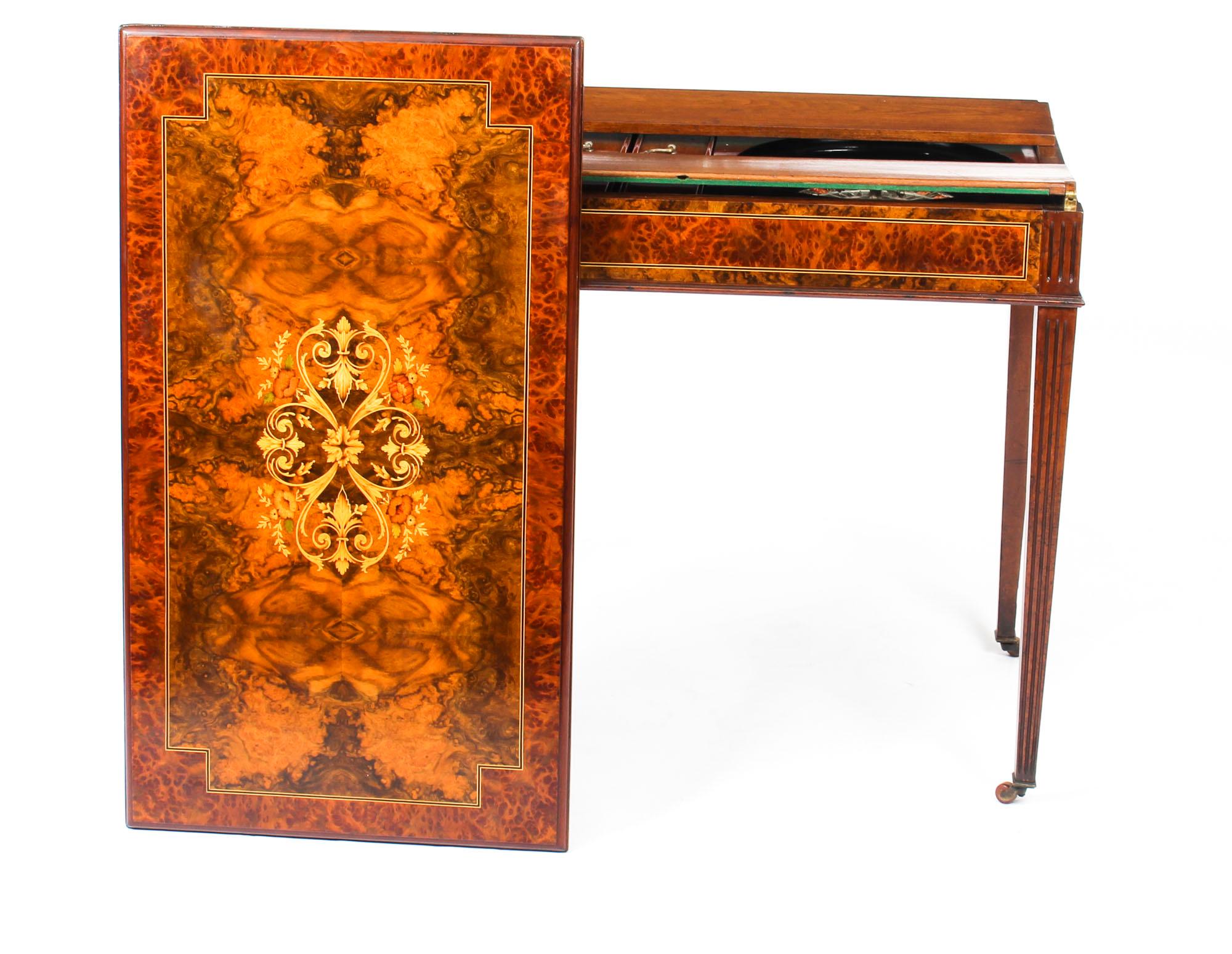 Mid-19th Century Antique French Burr Walnut Games Roulette Table, 19th Century