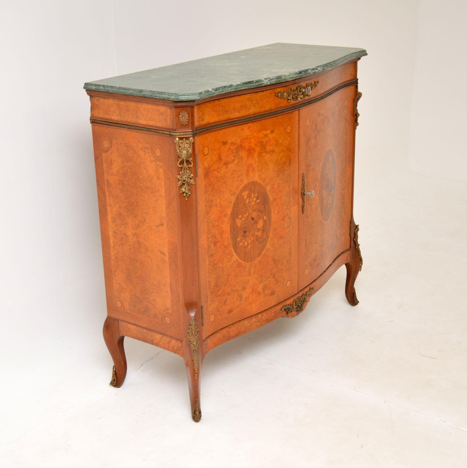 Louis XVI Antique French Burr Walnut Marble Top Cabinet For Sale