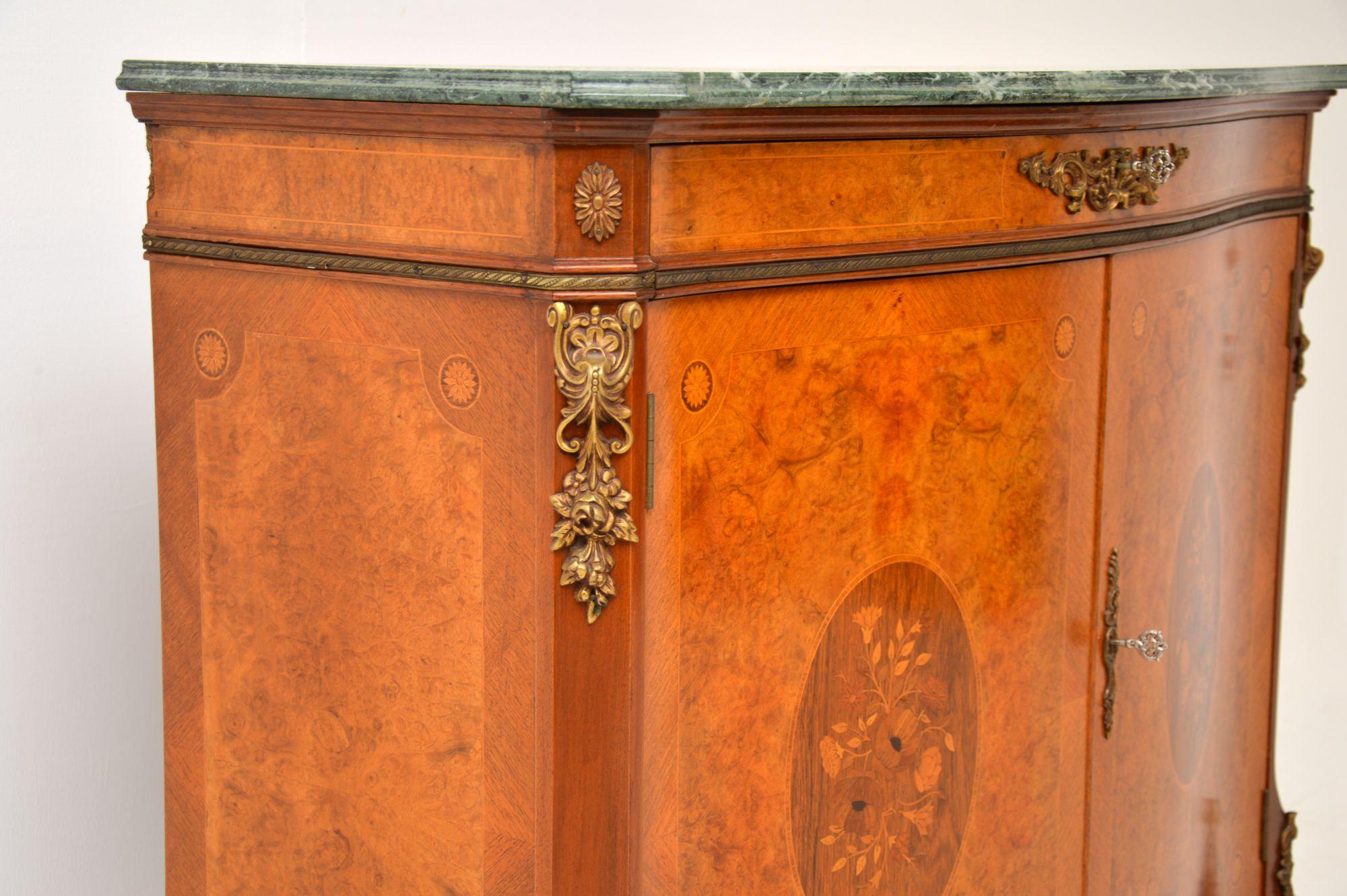 Antique French Burr Walnut Marble Top Cabinet For Sale 5