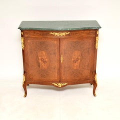 Antique French Burr Walnut Marble Top Cabinet
