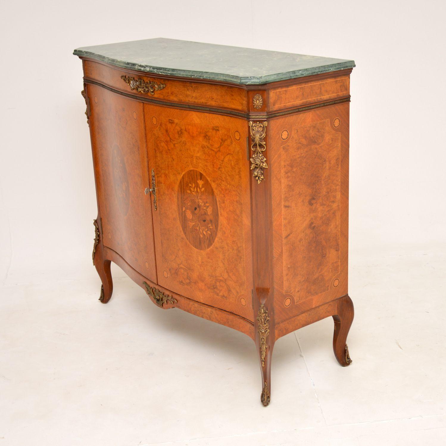 Antique French Burr Walnut Marble Top Cabinet In Good Condition For Sale In London, GB