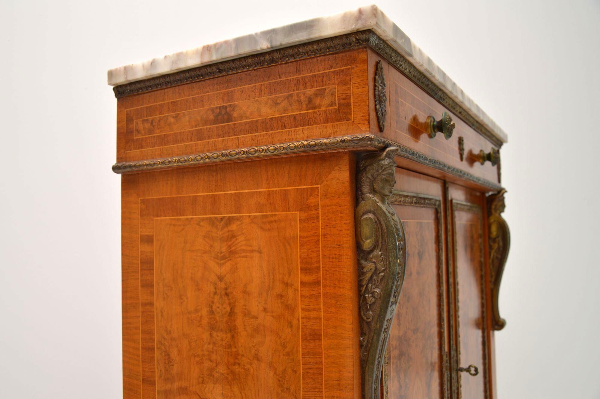 Louis XV Antique French Burr Walnut Marble Top Cabinet