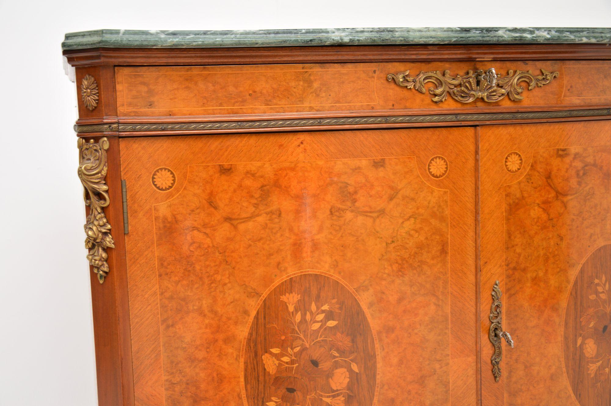 Antique French Burr Walnut Marble Top Cabinet For Sale 3