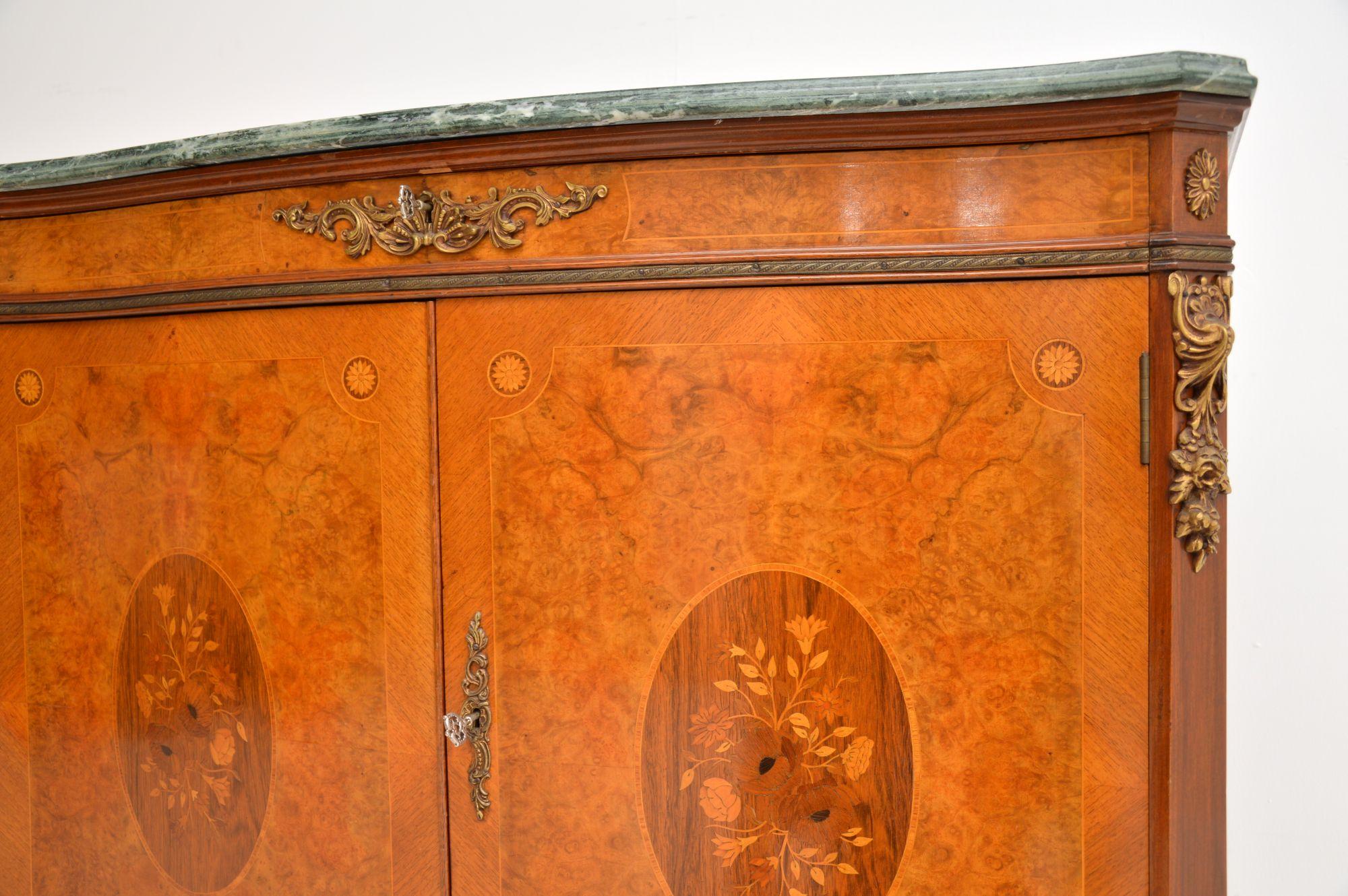 Antique French Burr Walnut Marble Top Cabinet For Sale 4
